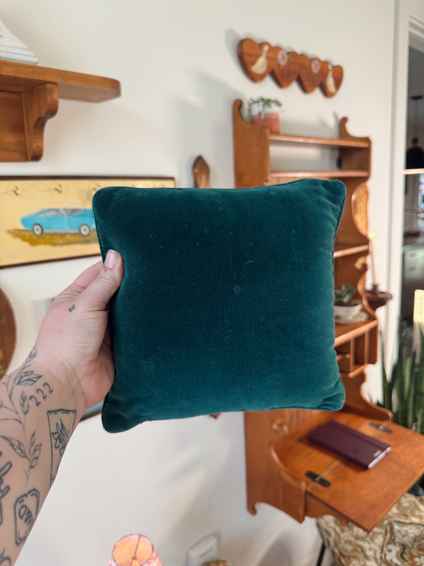 Vintage Needlepoint Sunflower Pillow – “May All Your Dreams Come True” – 9x9