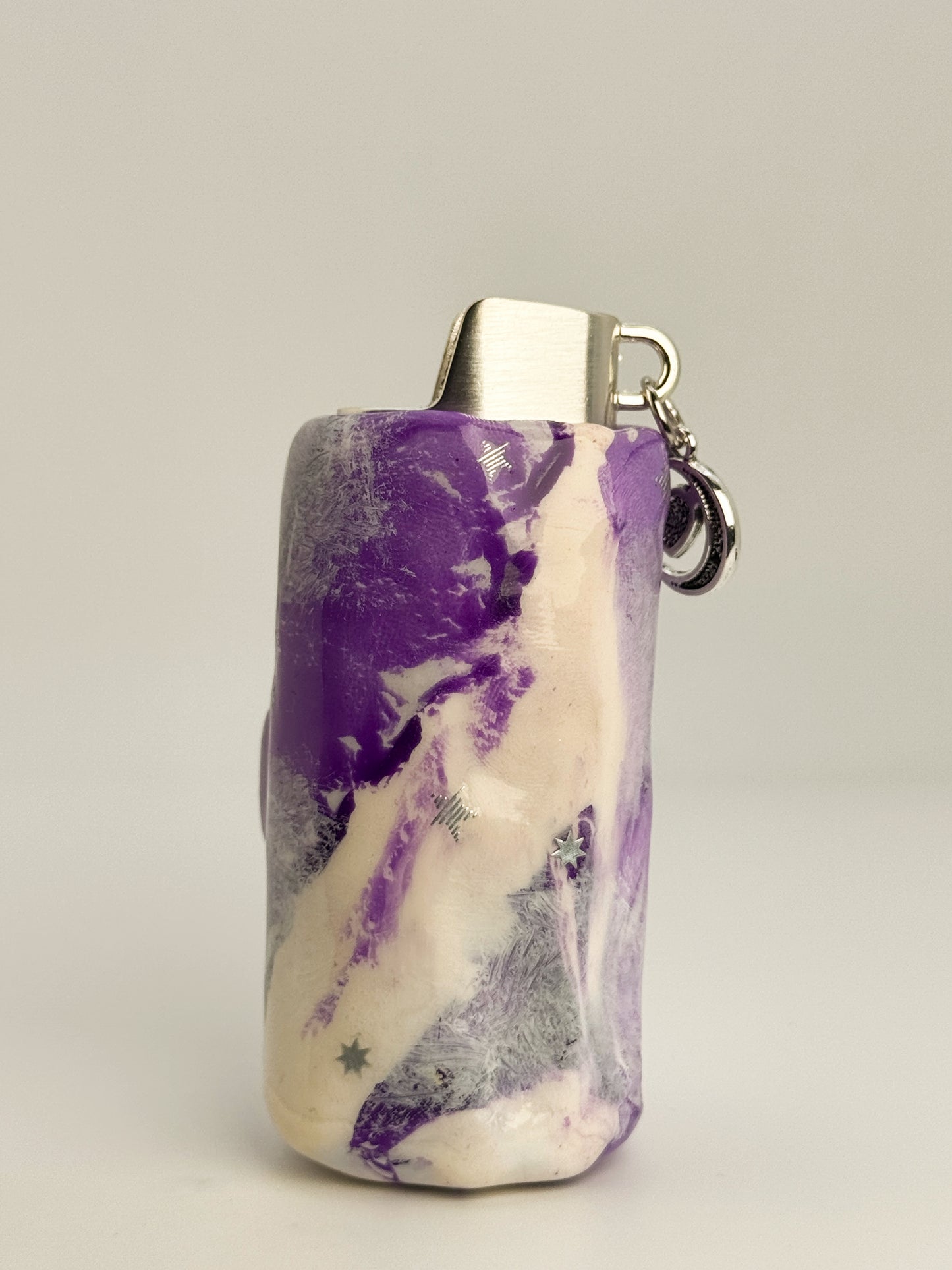 Lavender Moon Lighter Case w/ Charm | Fits Standard Bic | Handmade Polymer Clay Art