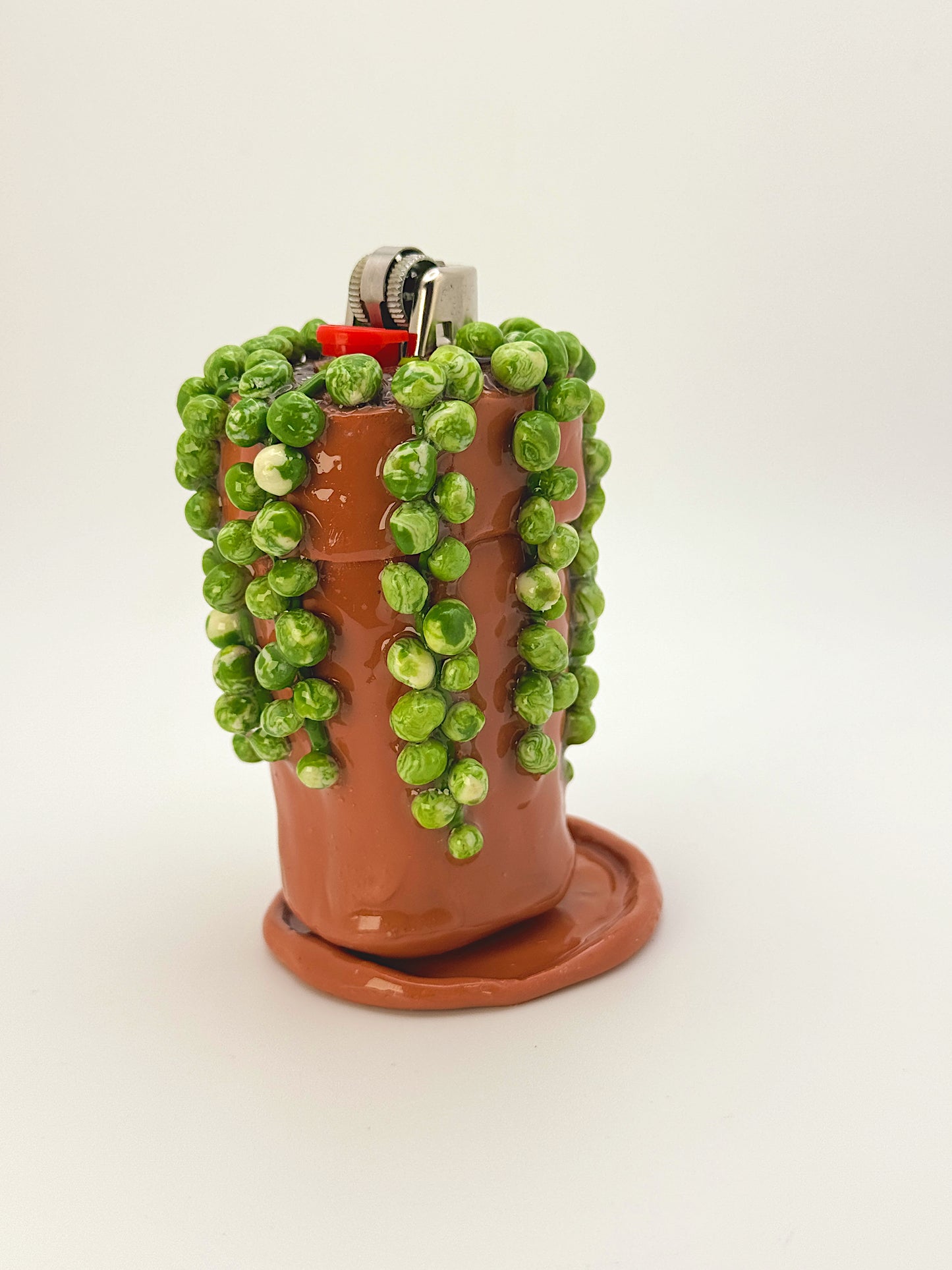 String of Pearls Lighter Case with Drip Dish – Handmade Polymer Clay