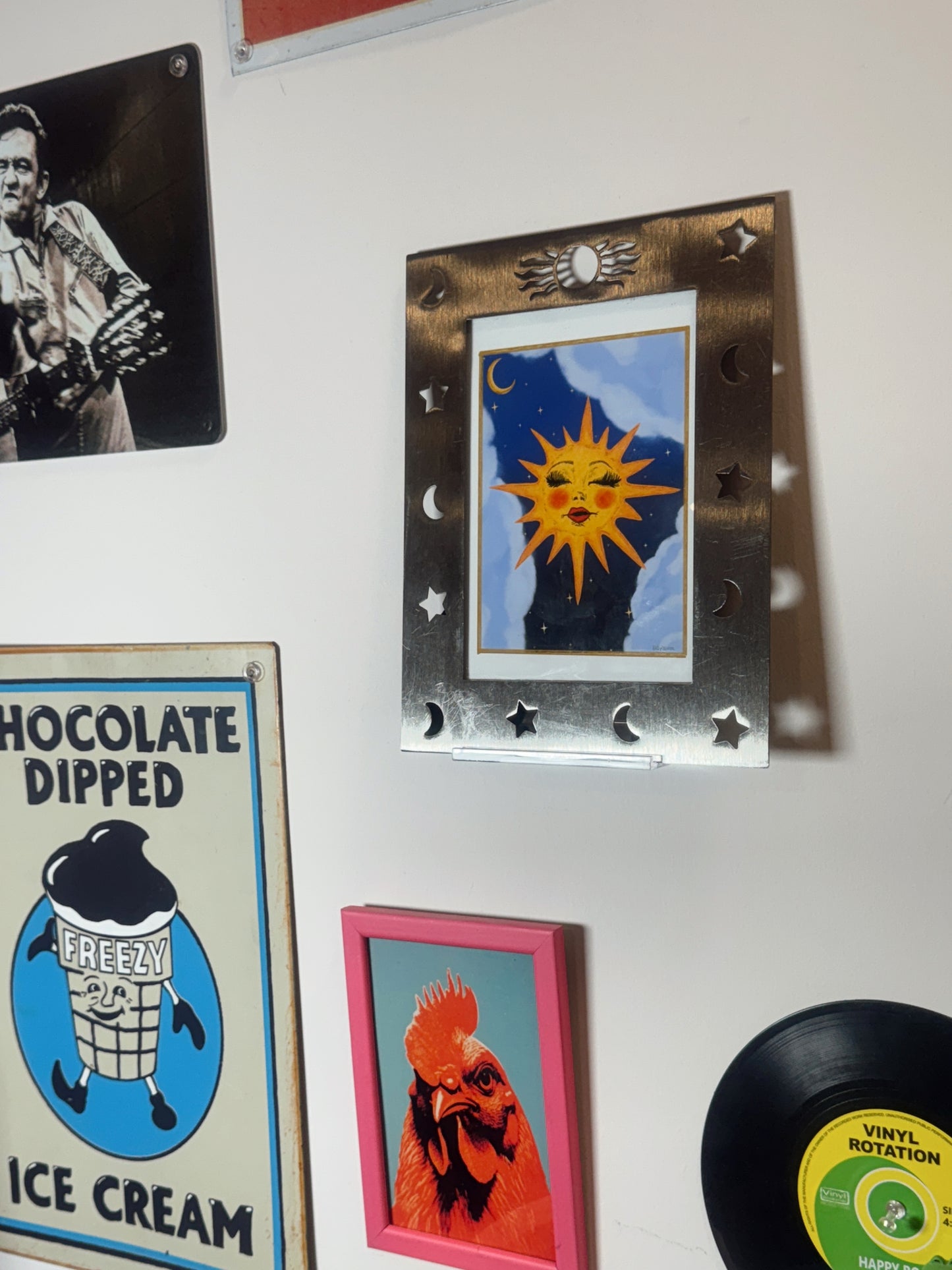 Miss Sunny 5x7 Art Print in Vintage Celestial Silver Moon & Star Metal Frame | Framed Sun Face Wall Art