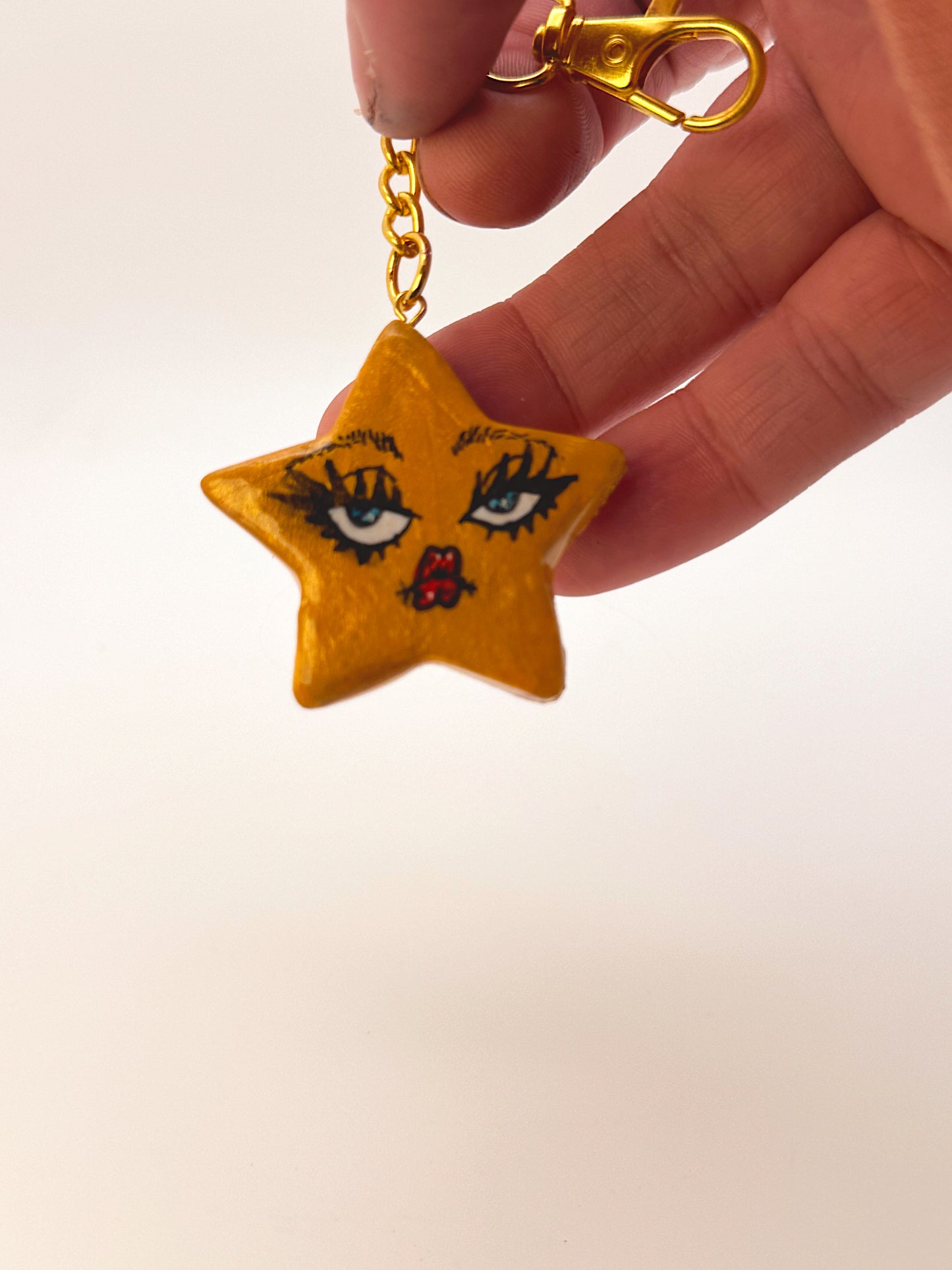 Handmade Cosmic Star Keychain — Funky Face Charm | Polymer Clay Keychain
