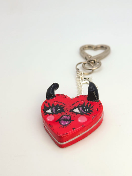 Devil Heart Keychain – Hand-Sculpted Polymer Clay Charm