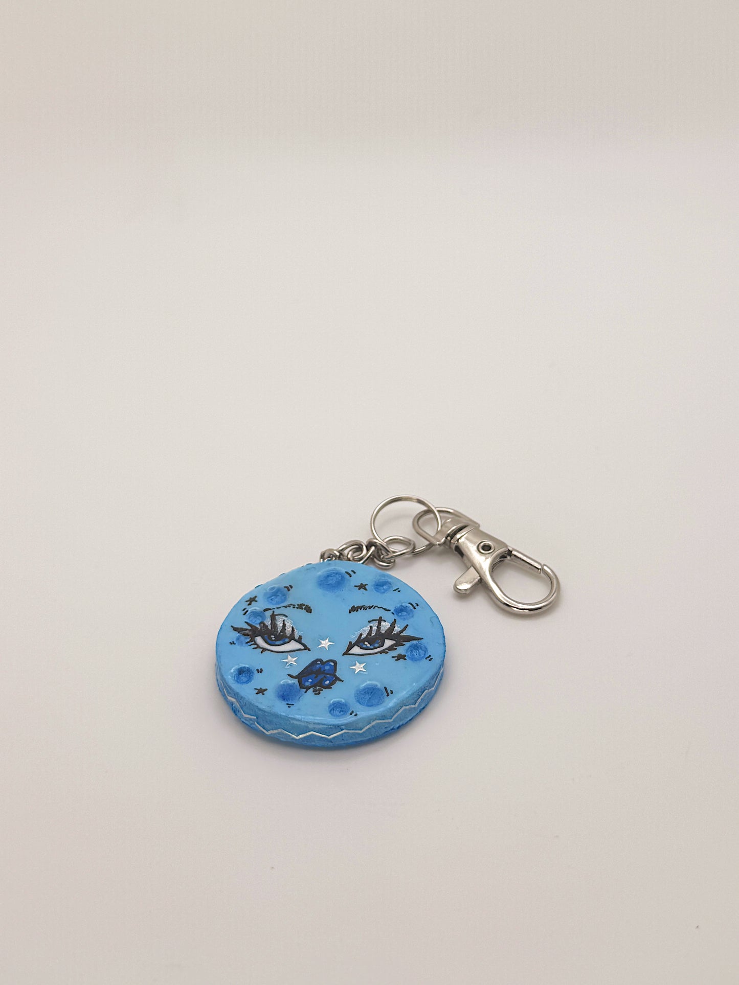 Blue Moon Babe Keychain – Hand-Painted Polymer Clay Charm