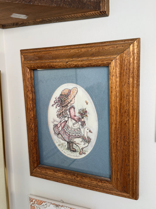Vintage Chris Graham-Mecham Framed Print – Cottage Girl & Goose (11x9)