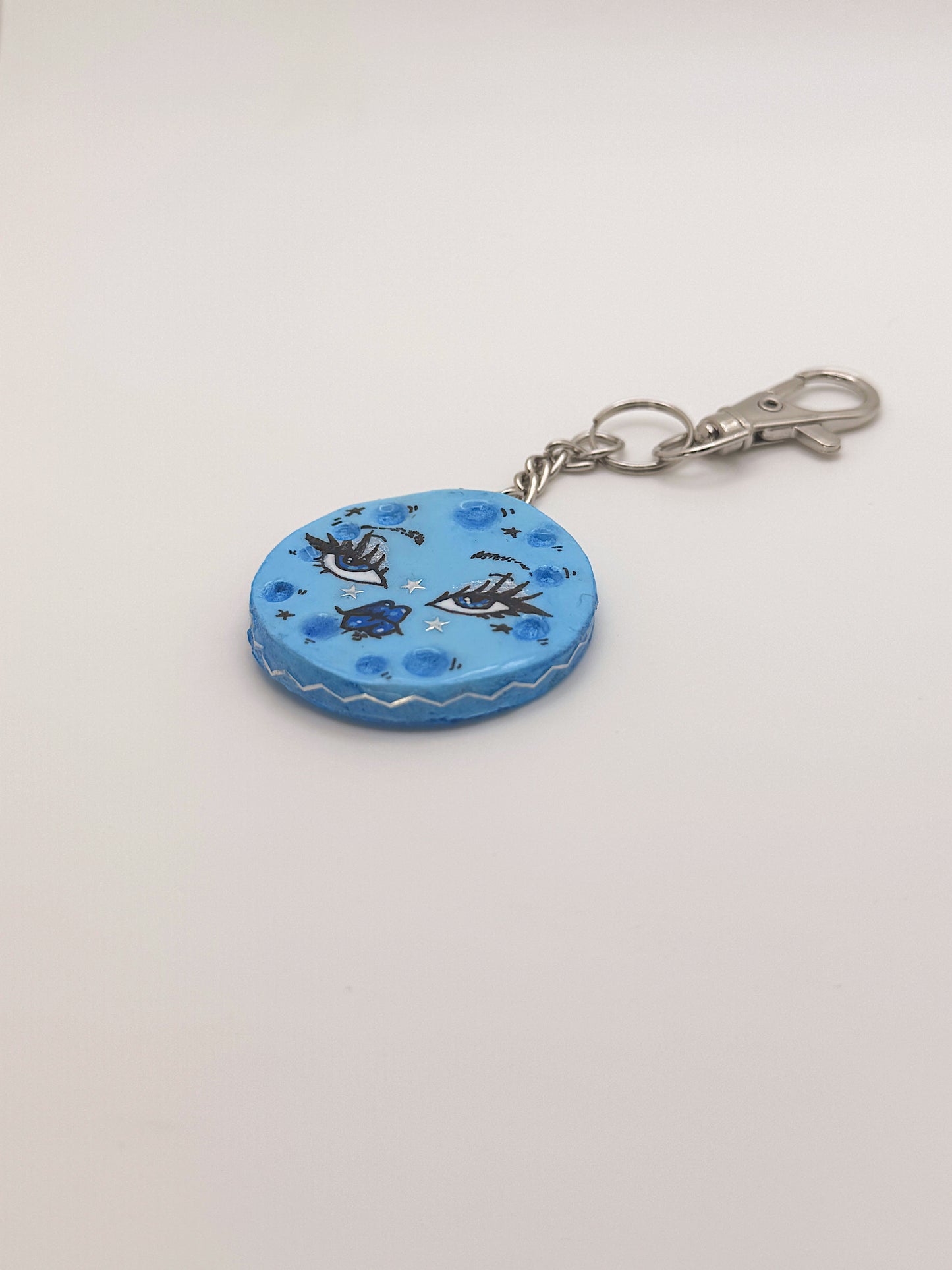 Blue Moon Babe Keychain – Hand-Painted Polymer Clay Charm