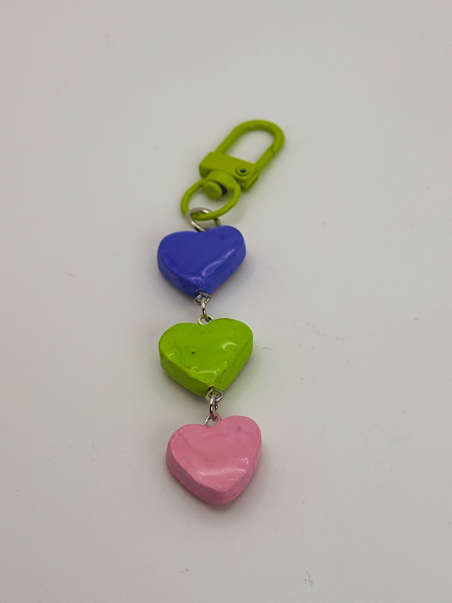 Sassy Conversation Hearts Bag Charm – Green Clip with Bold Statement Heart Charms