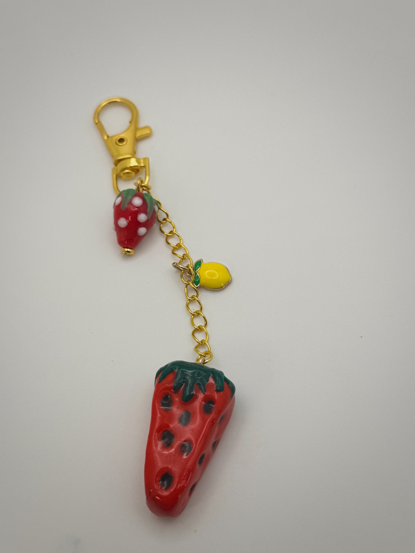 Strawberry Lemon Bag Charm | Handmade Polymer Clay Key Chain