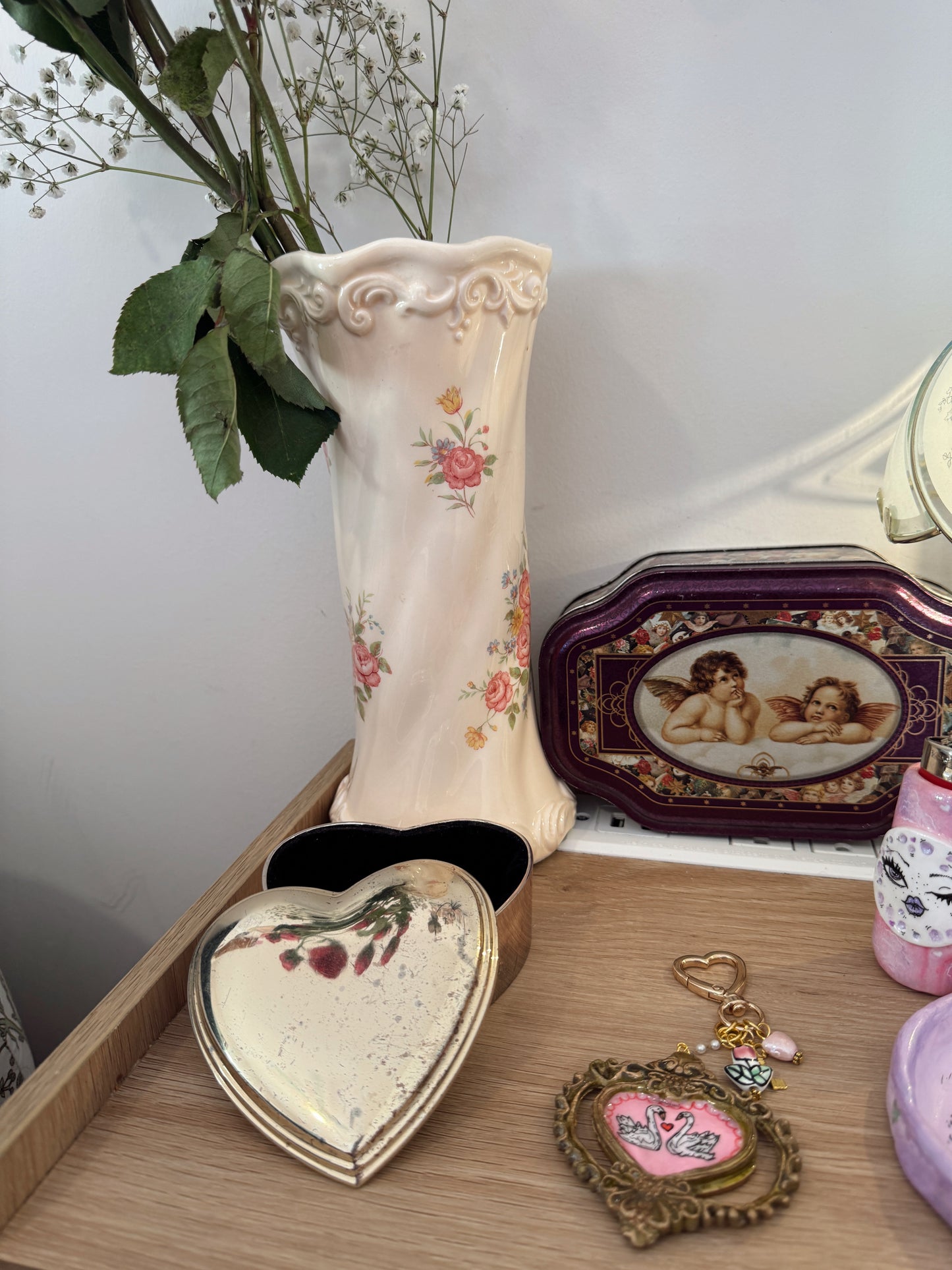 Vintage Floral Music Box Vase – Working Ceramic Music Box, 10” Tall