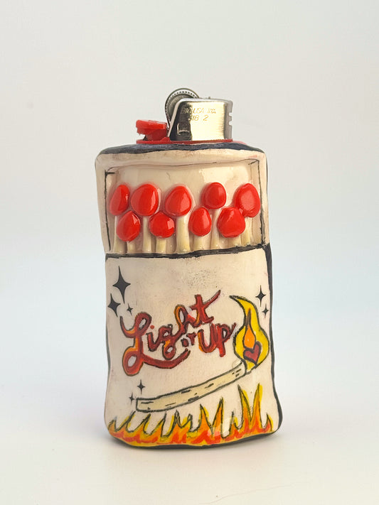 “Light It Up” Matchbook Lighter Case – Hand-Sculpted Polymer Clay Cover