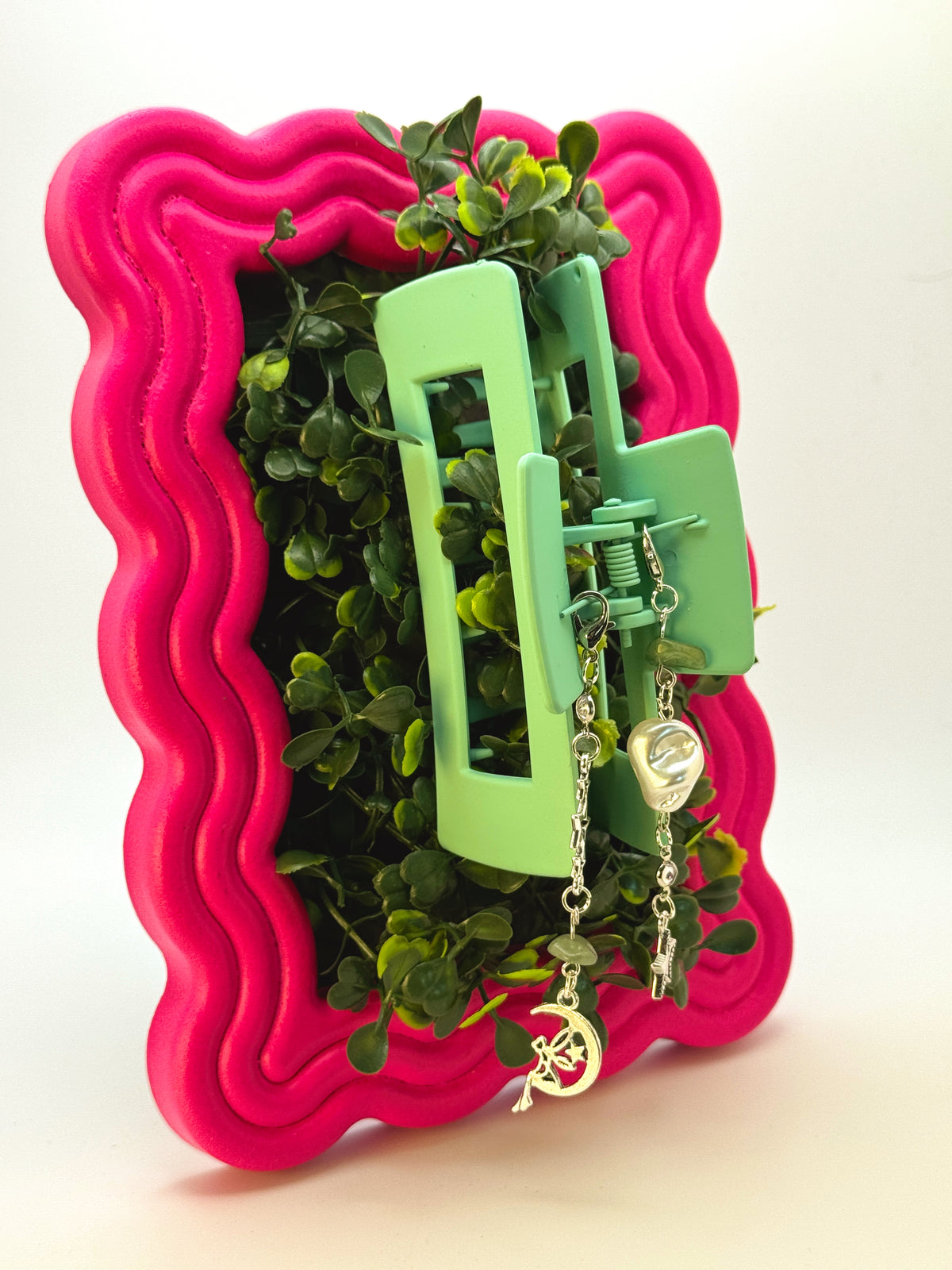 Green Large Claw Clip with Handmade Beaded Charms | Removable Charm Clip | 4.1”