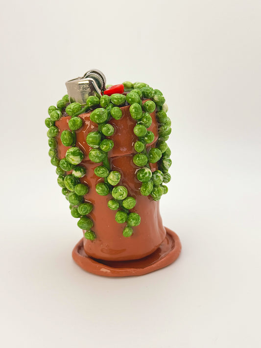 String of Pearls Lighter Case with Drip Dish – Handmade Polymer Clay