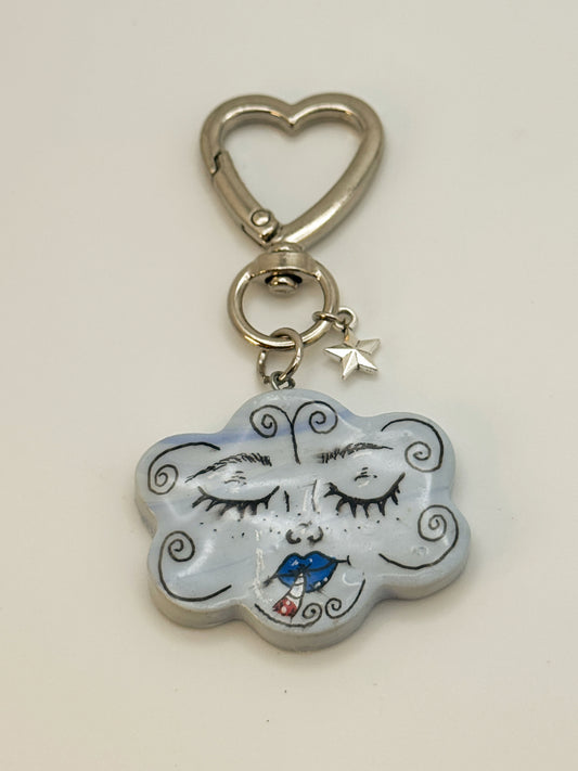 Smoking Cloud Keychain – Handmade Polymer Clay Bag Charm
