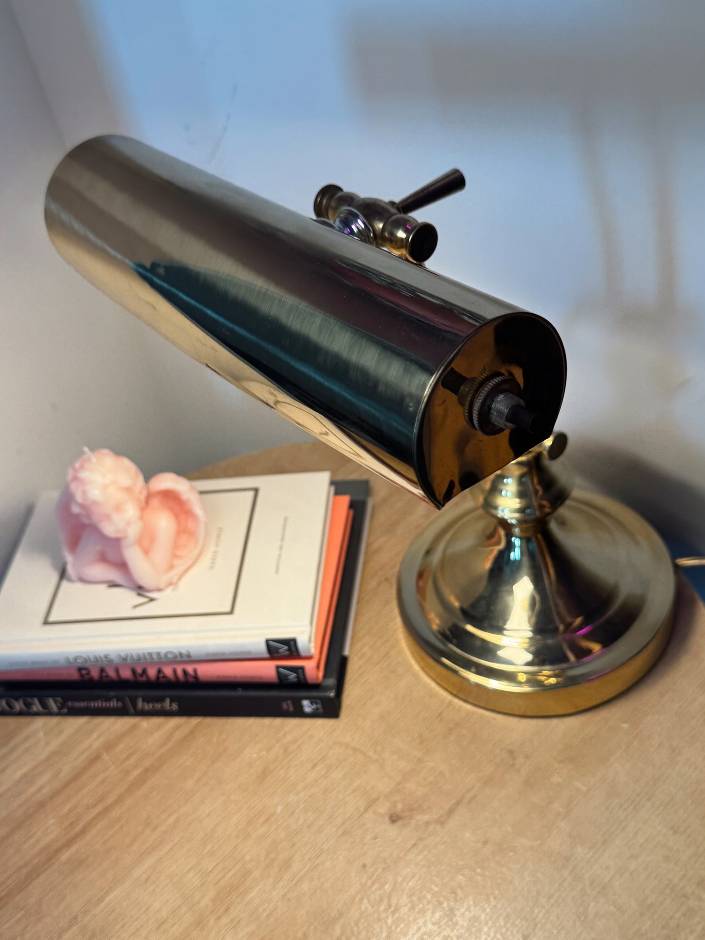 Vintage Brass Banker Style Lamp – Adjustable Arm & Shade – Working