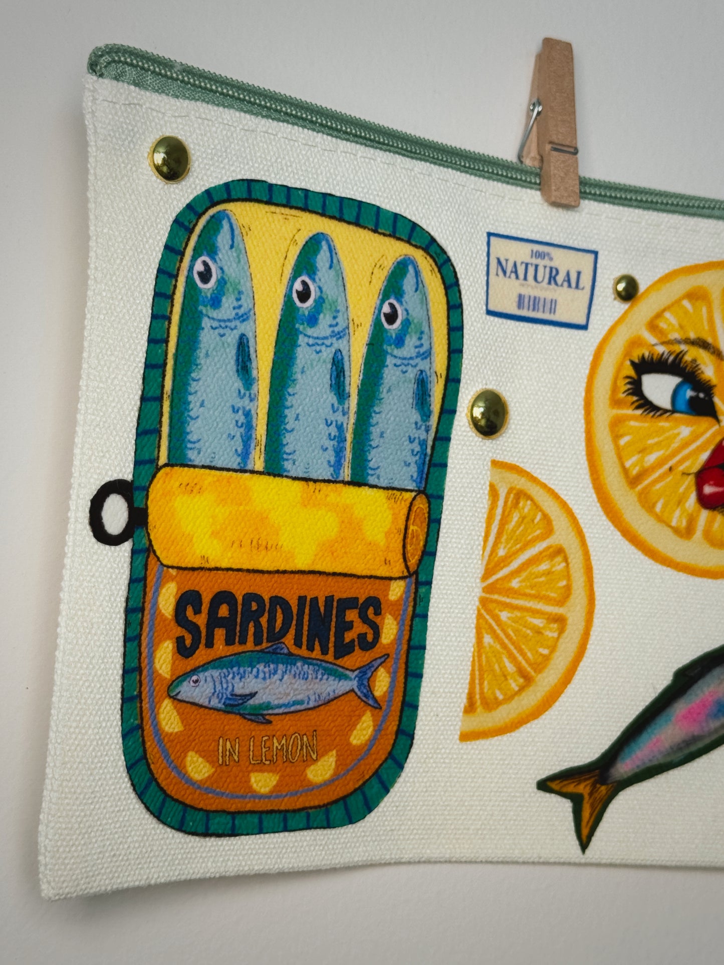 Sardine with Lemon Hand-Pressed Bag | 8 x 6 Natural Cotton | Luxe