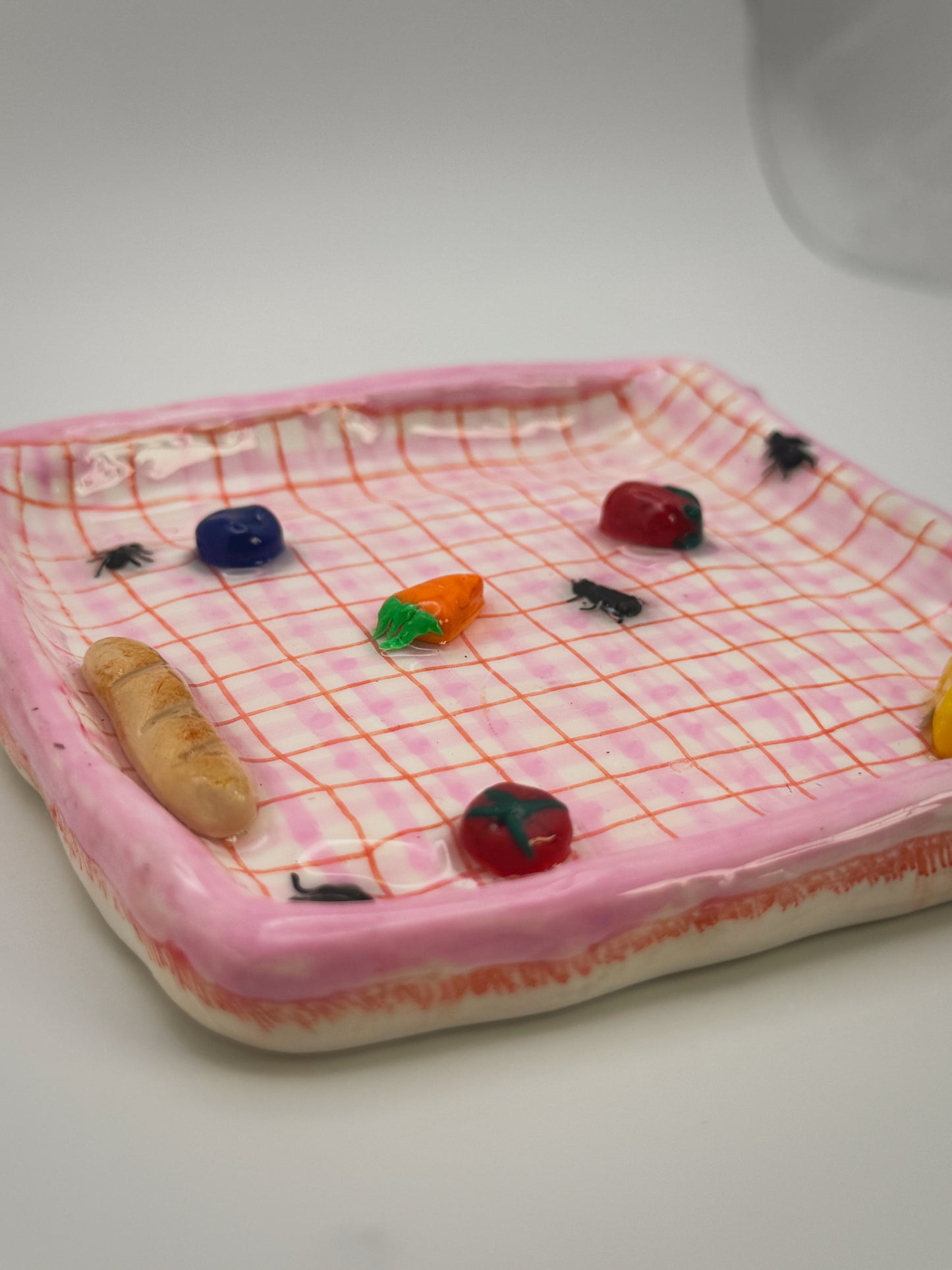 Pink Picnic Blanket Trinket Dish (5”) – Handmade Polymer Clay