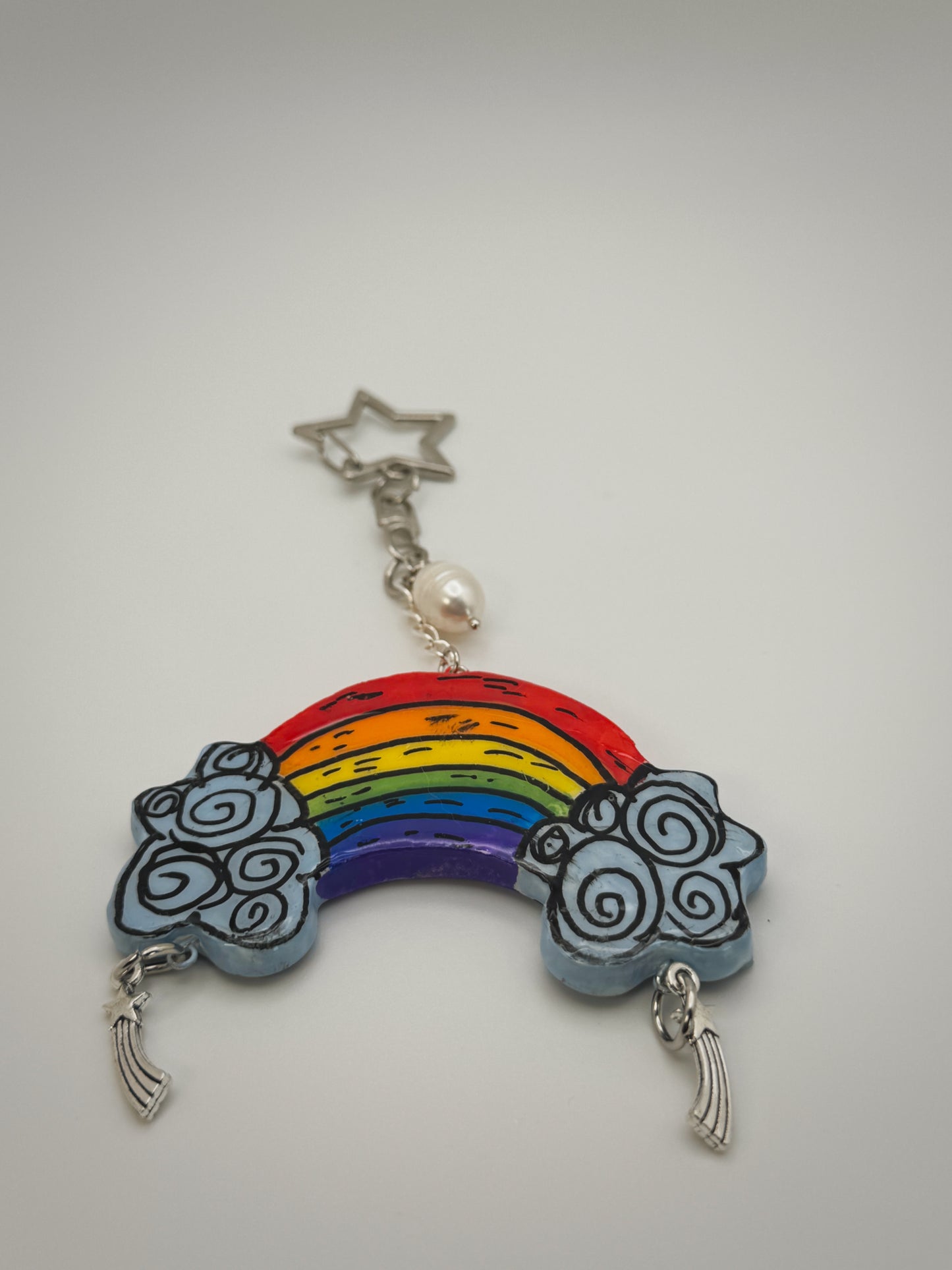Crying Rainbow Bag Charm (Silver) | Handmade Polymer Clay Key Chain