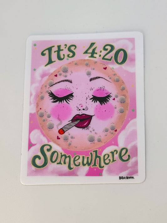 It’s 4:20 Somewhere Moon Vinyl Sticker | Whimsical Celestial Moon Art