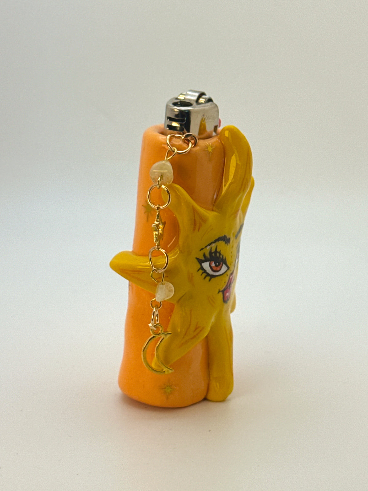 Celestial Sun Case with charm| Fits Standard Bic | Handmade Polymer Clay Art
