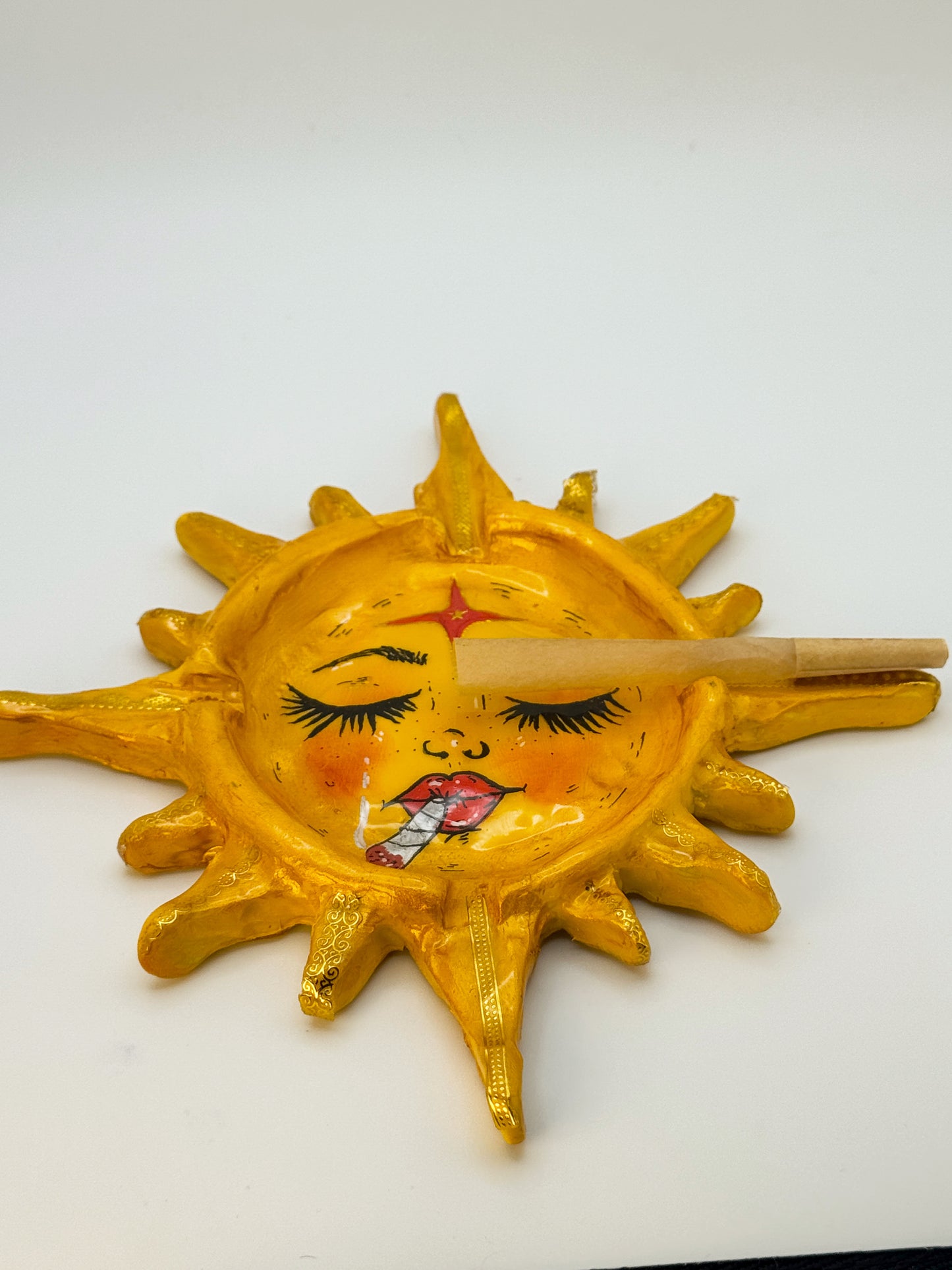 Smoking Sun Ashtray – 7” Polymer Clay Celestial Sun Tray