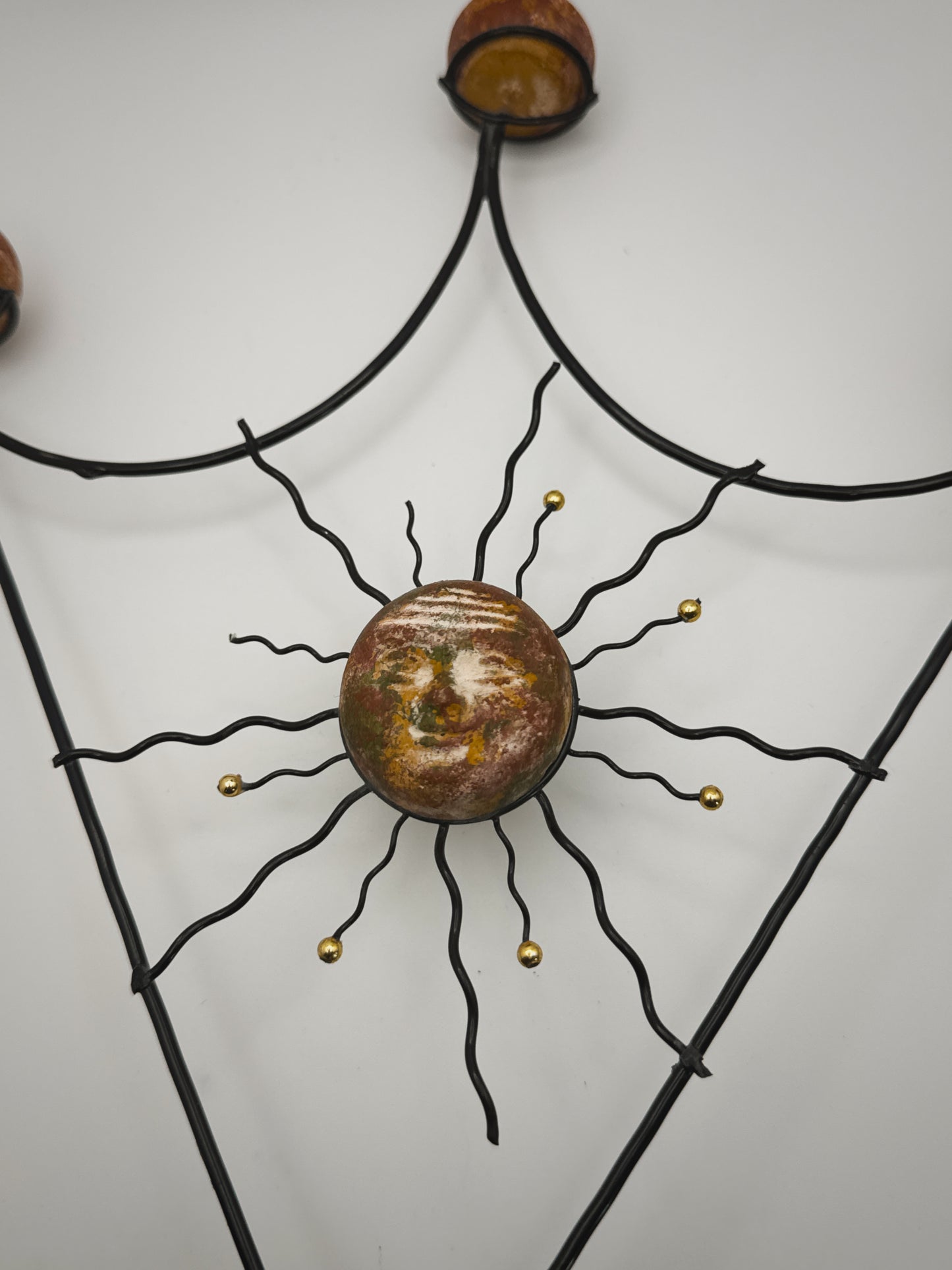 Vintage 90s Wrought Iron Sun Candelabra – 11” Celestial Candle Holder