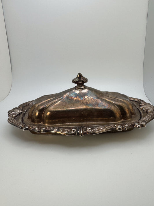 Vintage Silverplate Butter Dish with Lid – Ornate Scalloped Tray – Cottagecore Kitchen Decor
