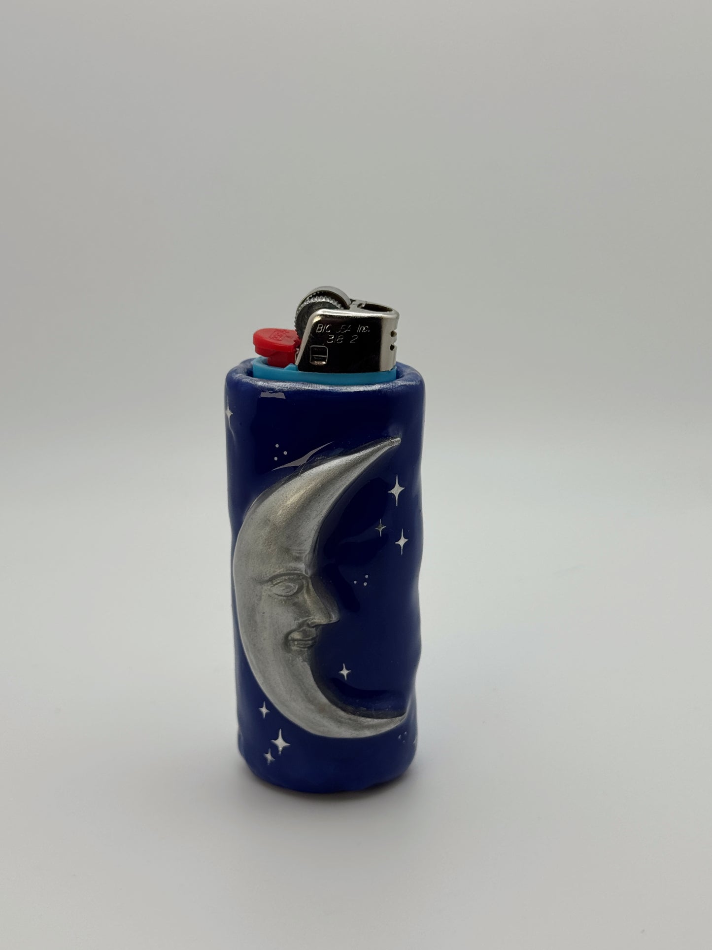 Handmade Celestial Moon Lighter Case Silver – Polymer Clay 90s Inspired Starry Night Cover