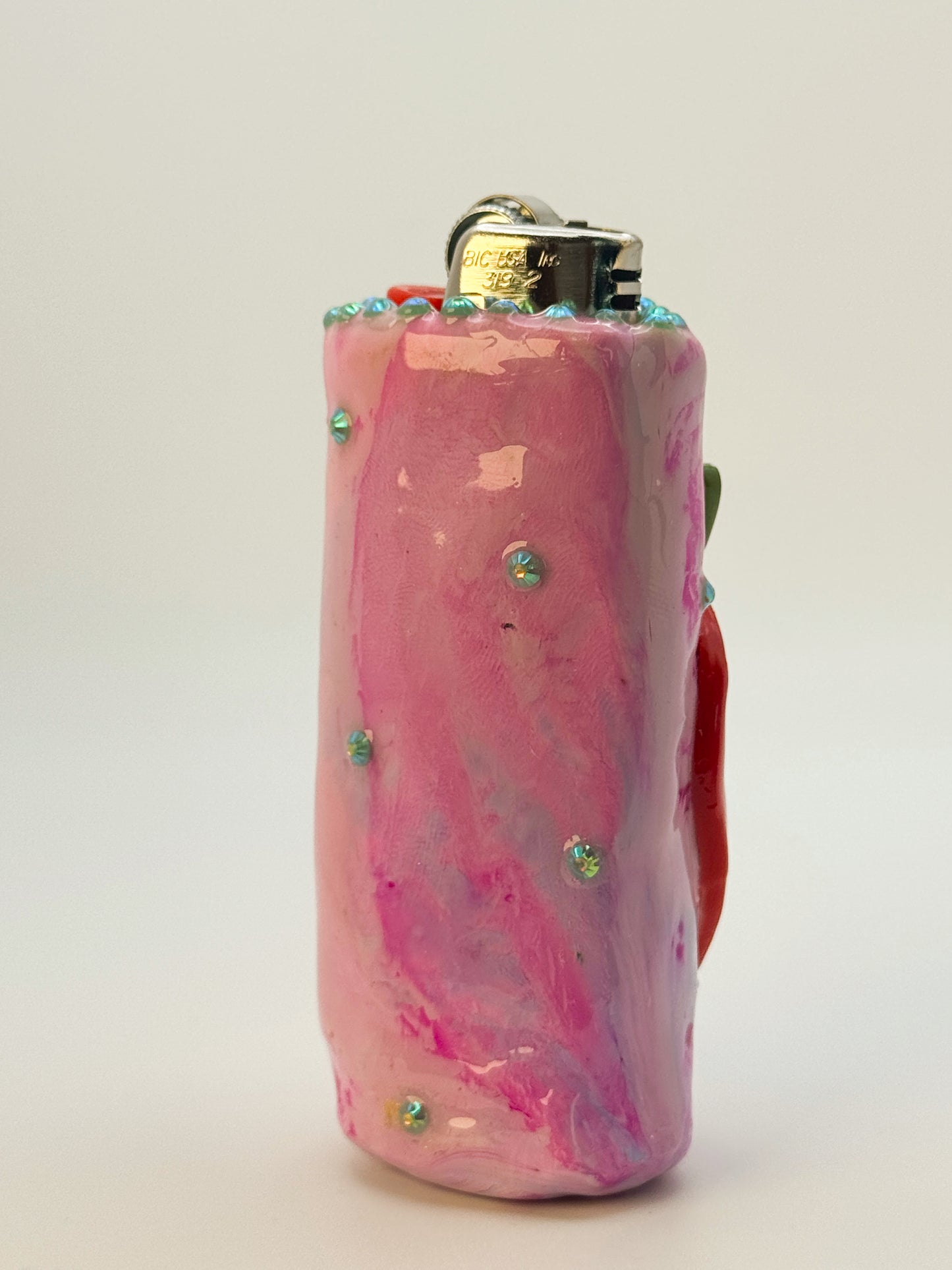 Smoking Strawberry Lighter Case| Fits Standard Bic | Handmade Polymer Clay Art