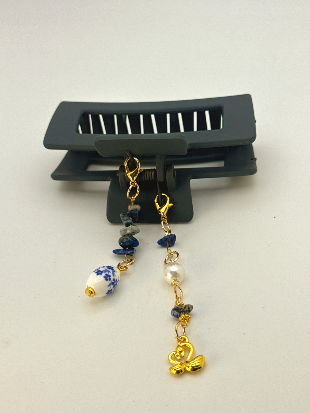 Dark Grey Medium Claw Clip with Handmade Beaded Charms | Removable Charm Clip | 3.1”