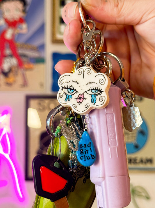 Sad Girl Club Keychain – Handmade Polymer Clay Bag Charm