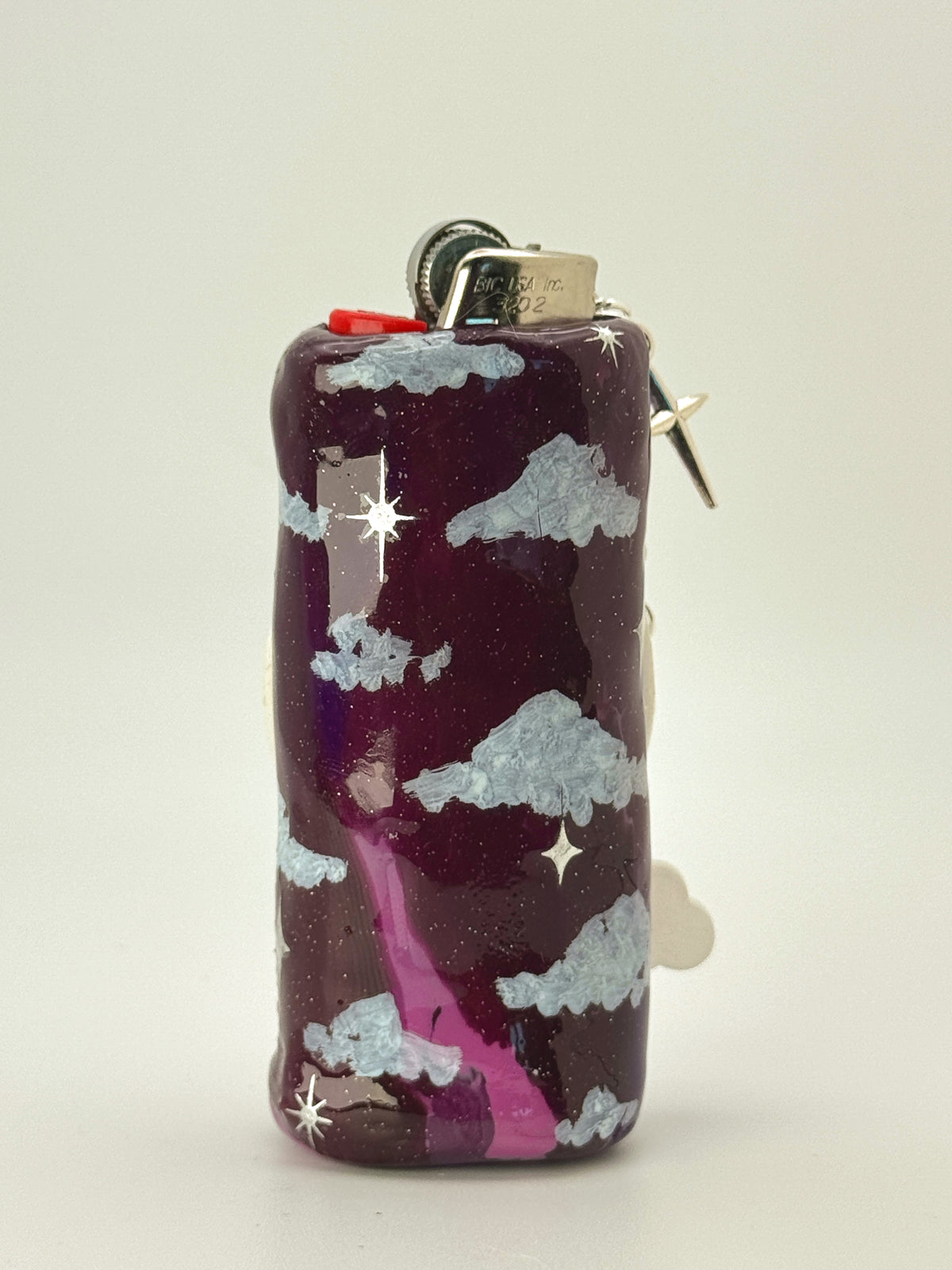 Purple Haze Moon Lighter Case with charm| Fits Standard Bic | Handmade Polymer Clay Art