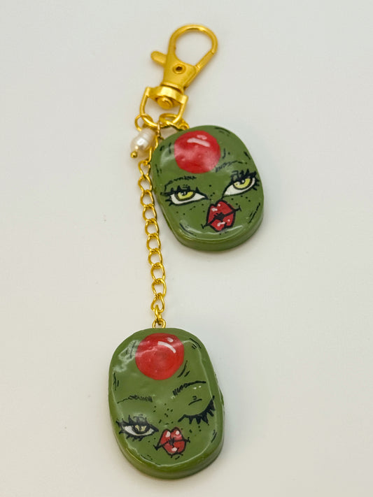 Pair of Olives Keychain – Handmade Polymer Clay Bag Charm