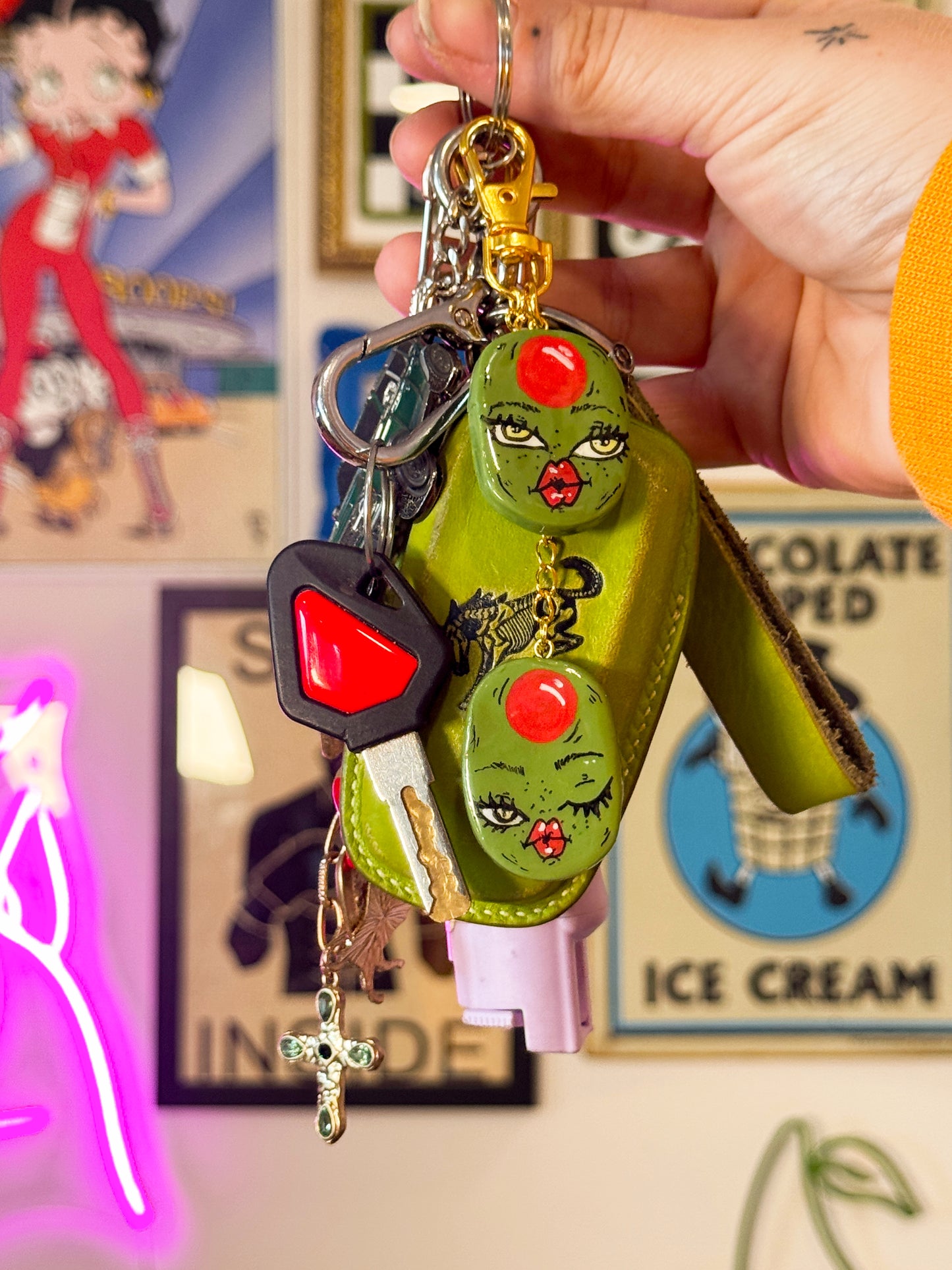 Pair of Olives Keychain – Handmade Polymer Clay Bag Charm