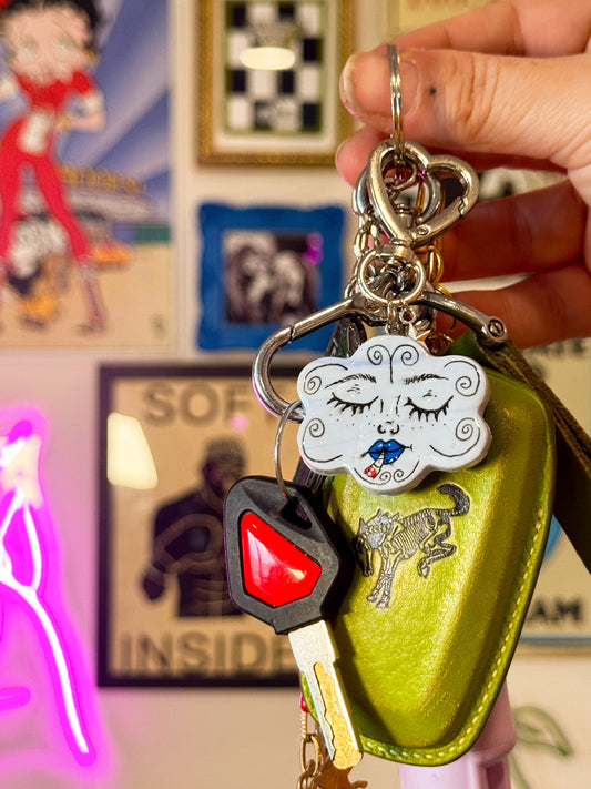 Smoking Cloud Keychain – Handmade Polymer Clay Bag Charm
