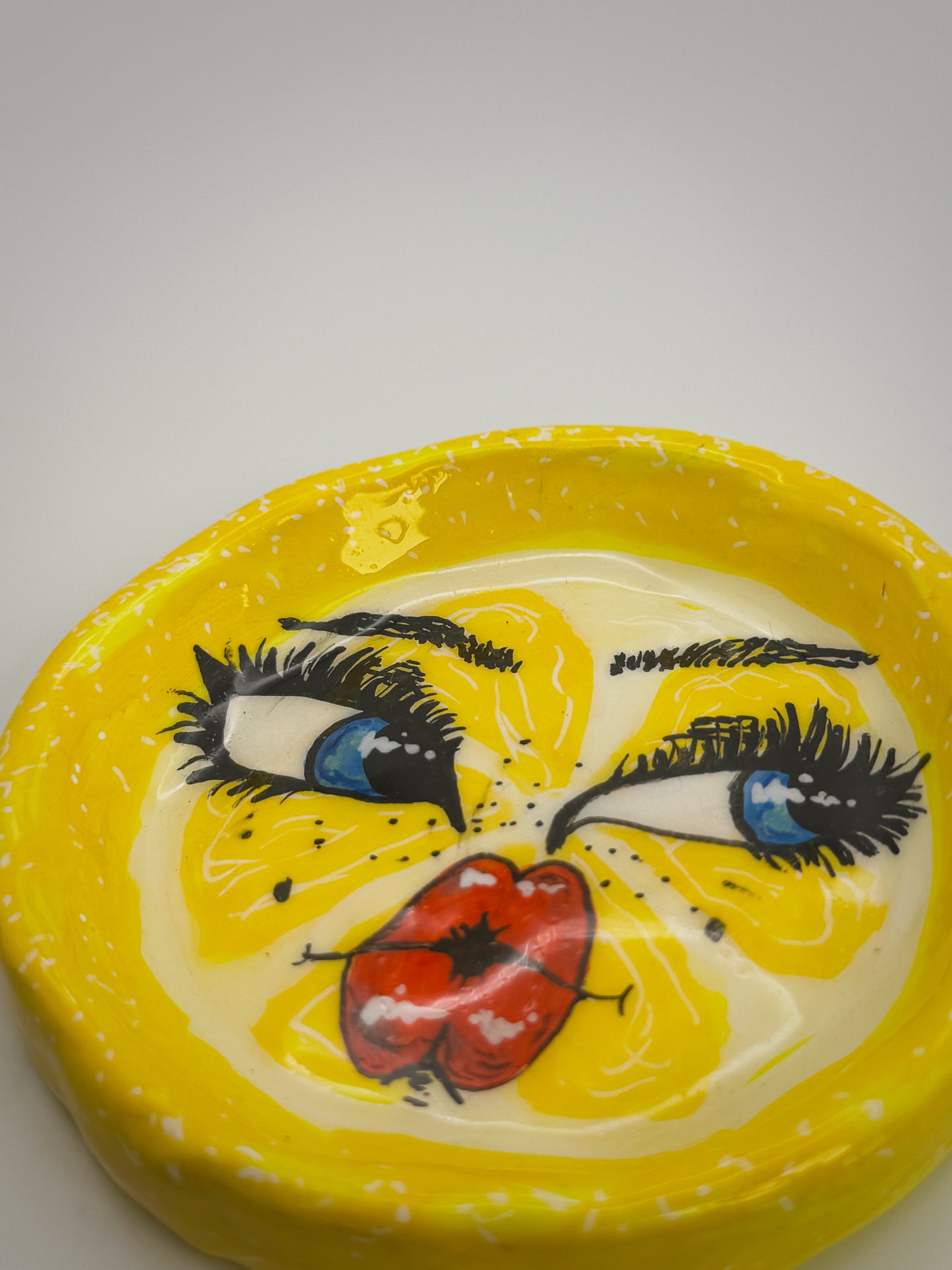 Sour Lemon Face Trinket Dish(3.5-4”) –Handmade Polymer Clay