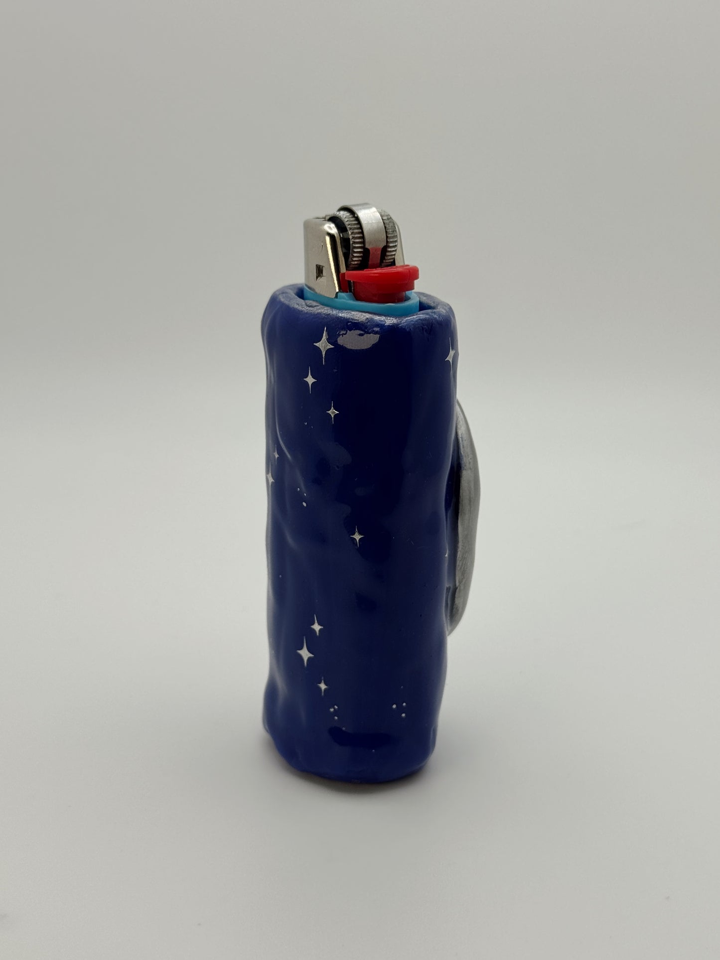 Handmade Celestial Moon Lighter Case Silver – Polymer Clay 90s Inspired Starry Night Cover
