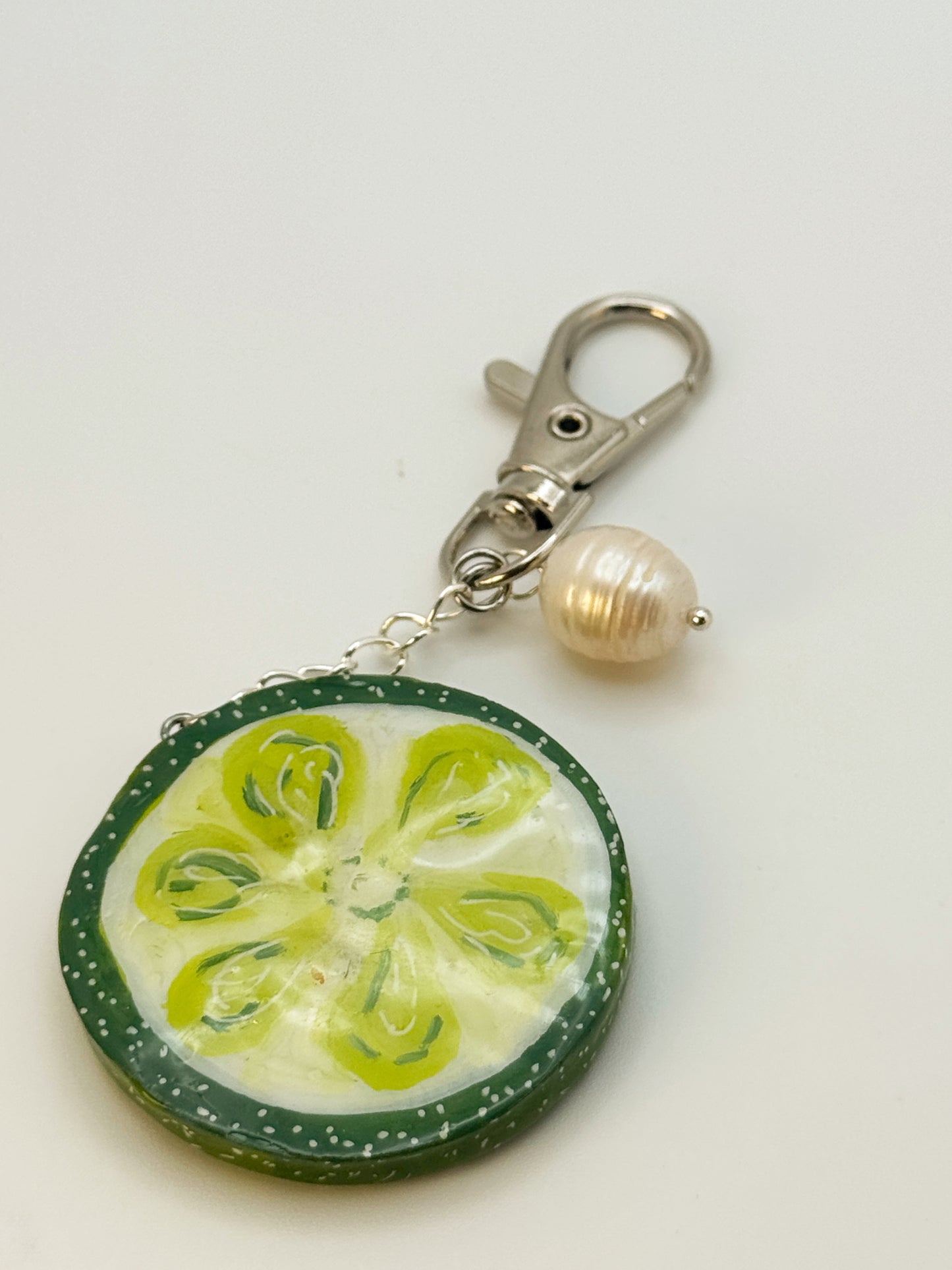 Sassy Lime Keychain – Handmade Polymer Clay Bag Charm