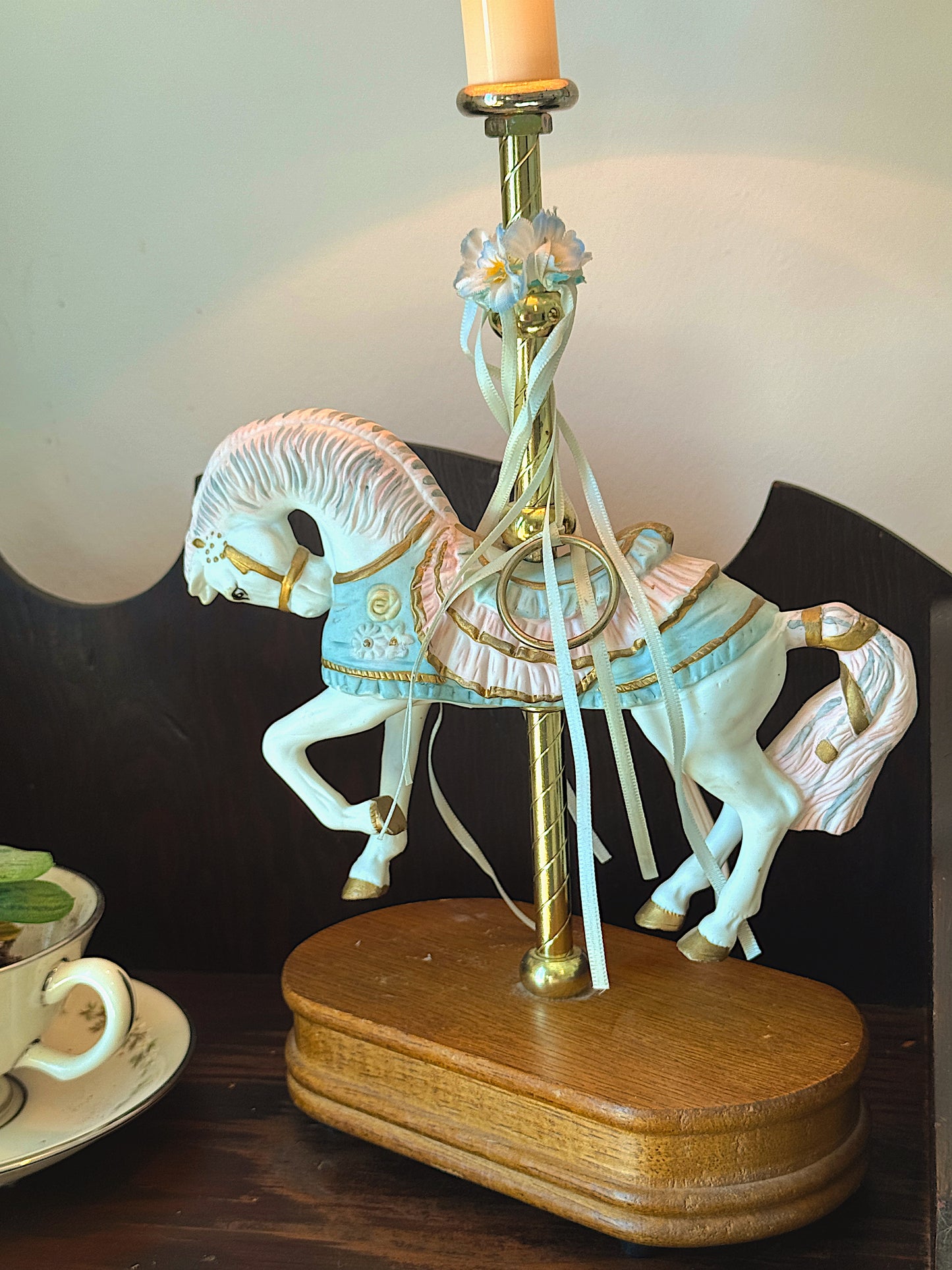 Vintage 1989 House of Lloyd Porcelain Carousel Horse Table Lamp - 17"