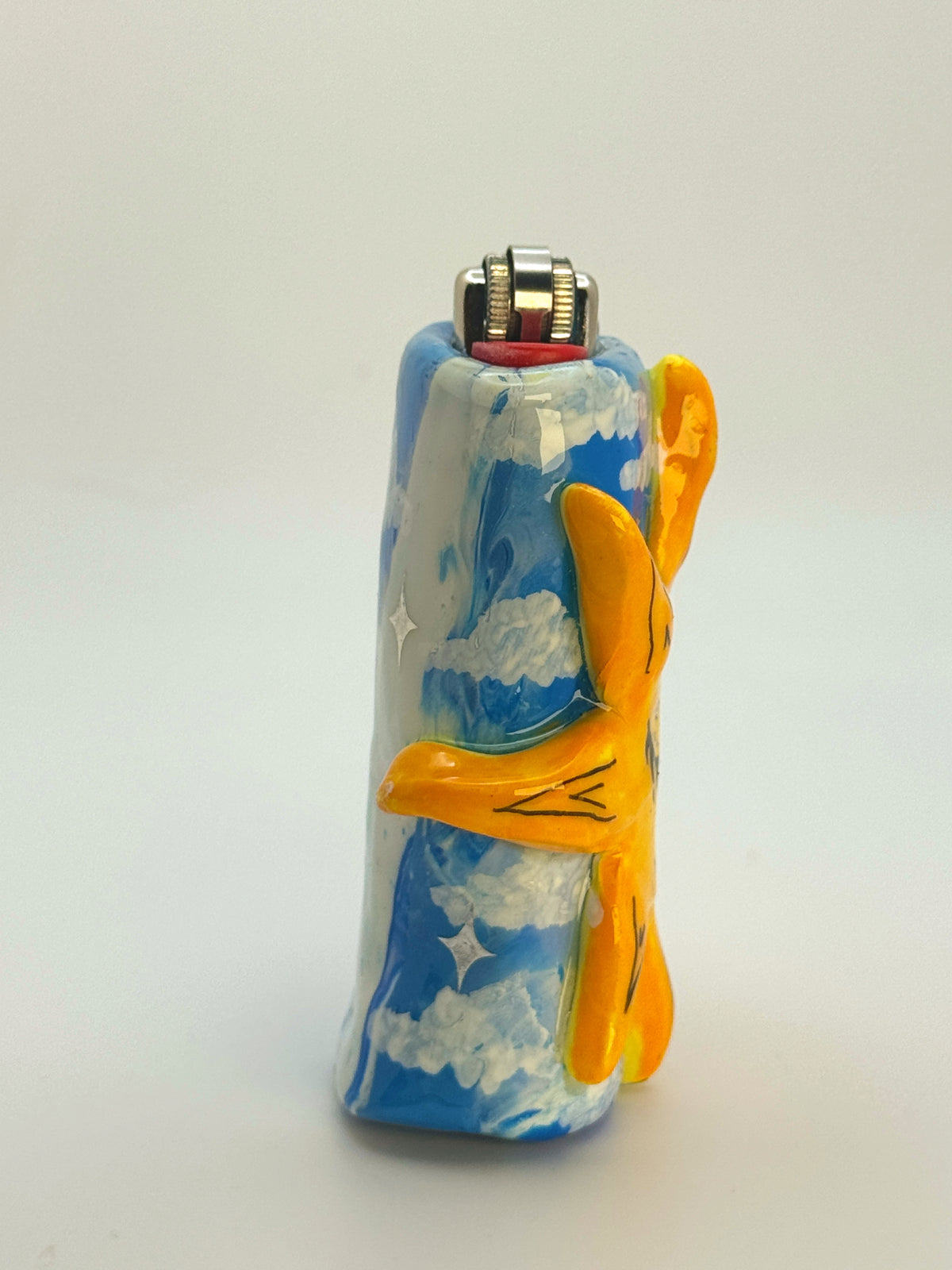 Smoking Sun Case with charm| Fits Standard Bic | Handmade Polymer Clay Art