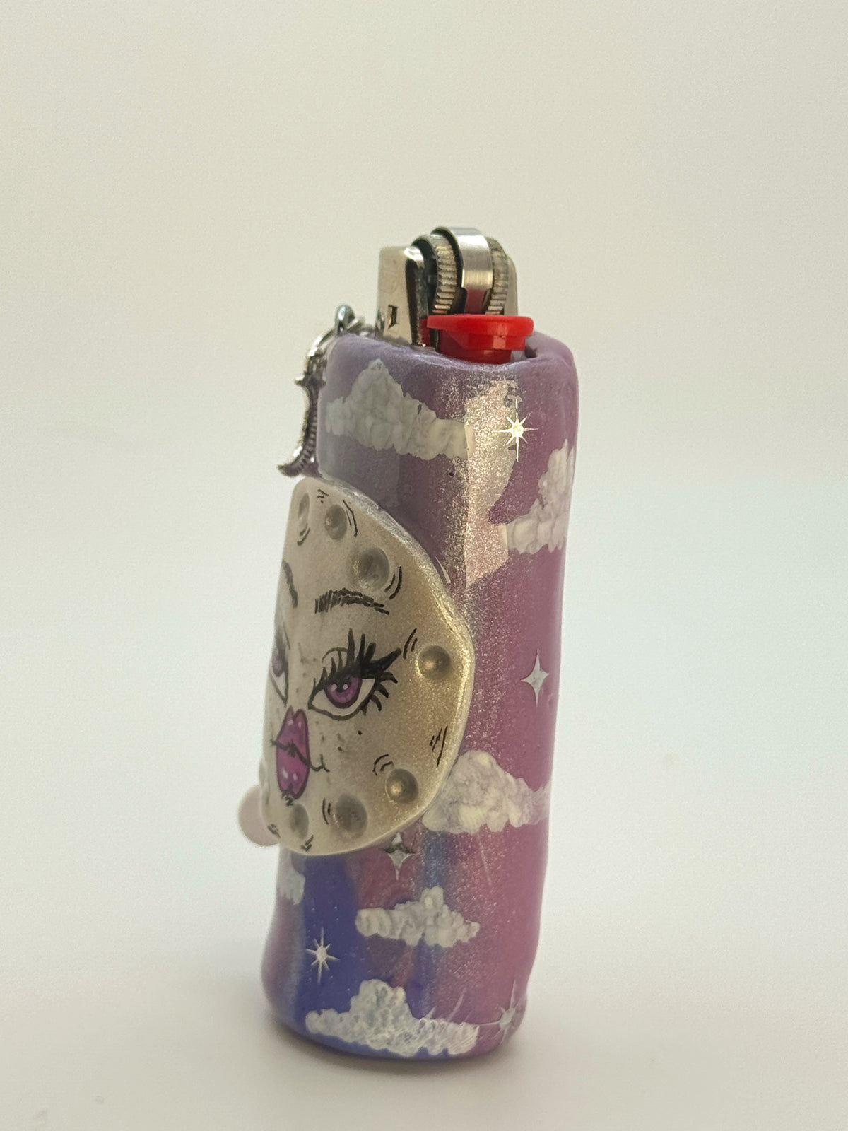 Whimsical Moon Case with charm| Fits Standard Bic | Handmade Polymer Clay Art