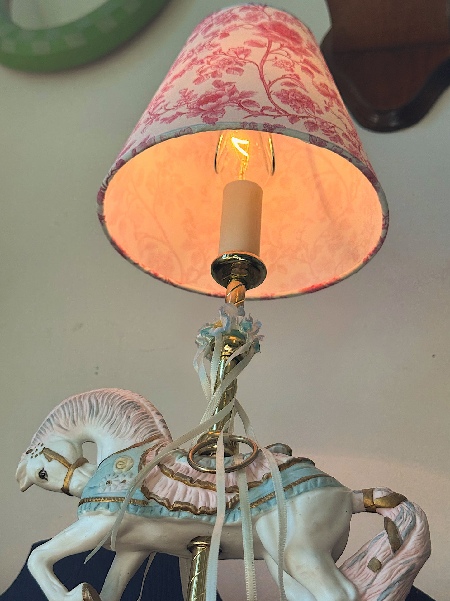 Vintage 1989 House of Lloyd Porcelain Carousel Horse Table Lamp - 17"