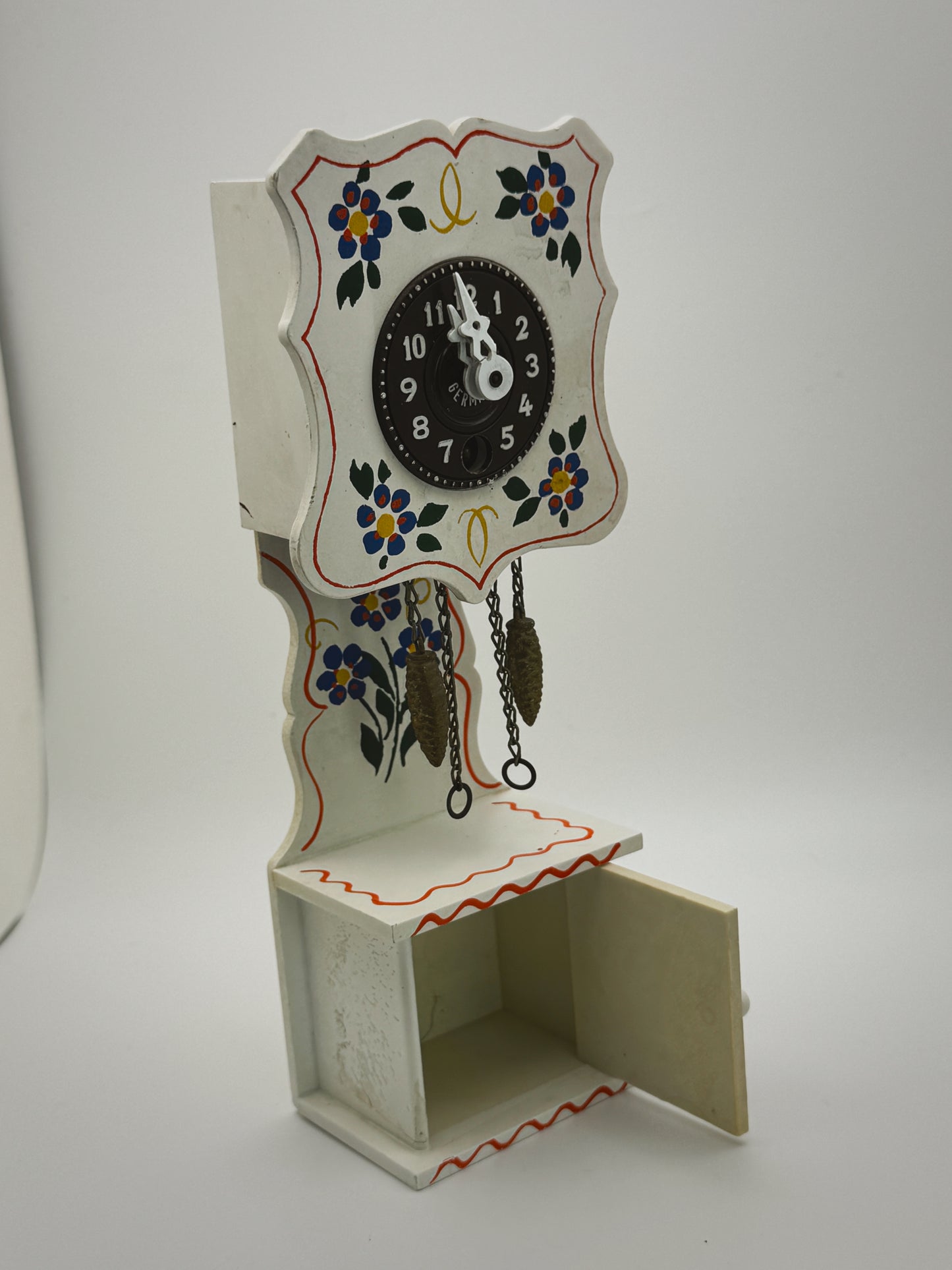 Vintage West German Mini Grandfather Clock – Hand-Painted Floral Folk Art