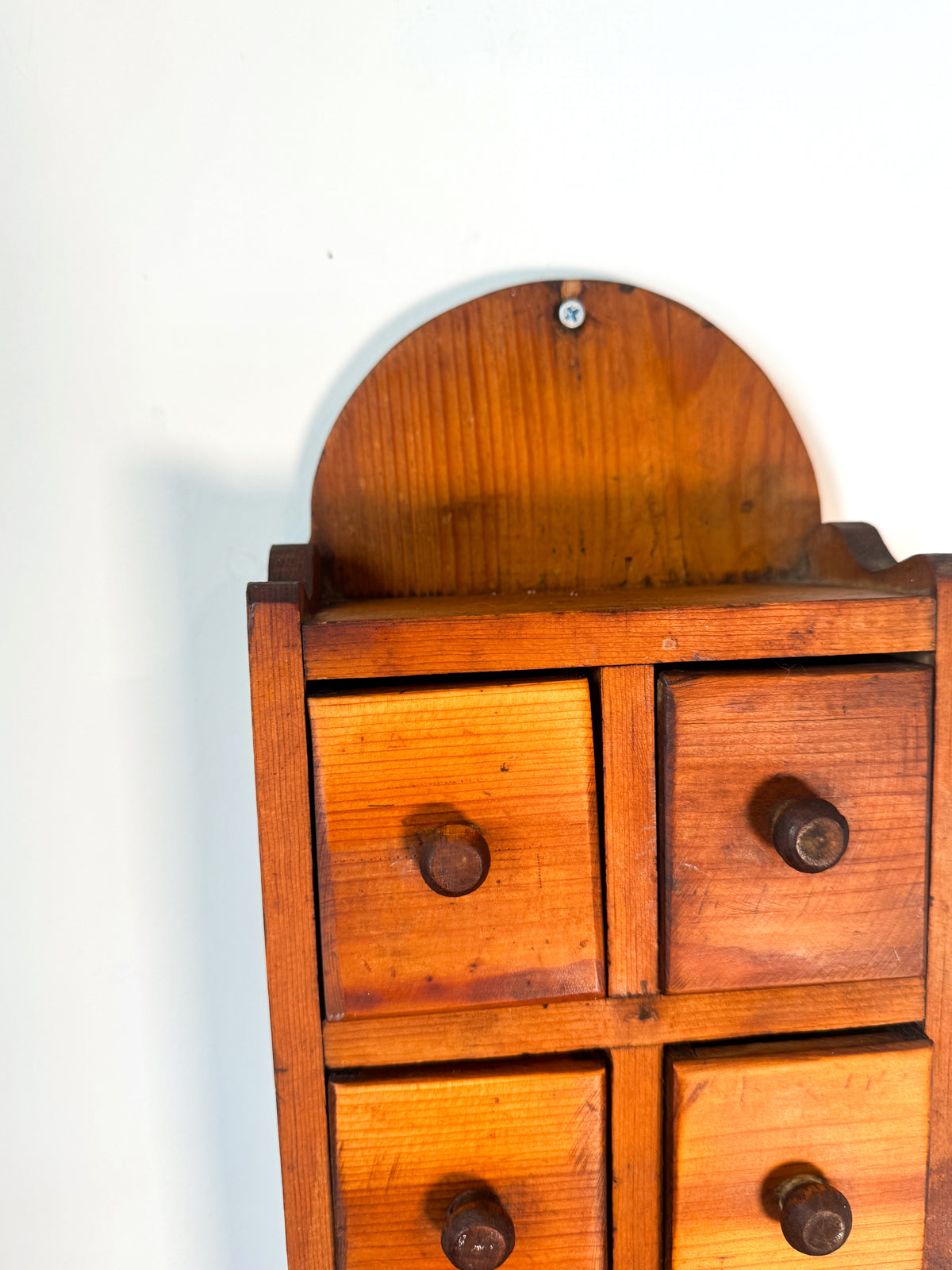 Vintage Handmade Pine Wall Spice Cabinet – 5 Drawer Apothecary
