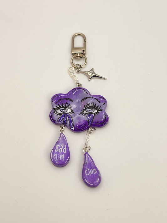 Crying Cloud “Sad Girl Club” Keychain & Bag Charm – Hand-Painted Celestial Charm