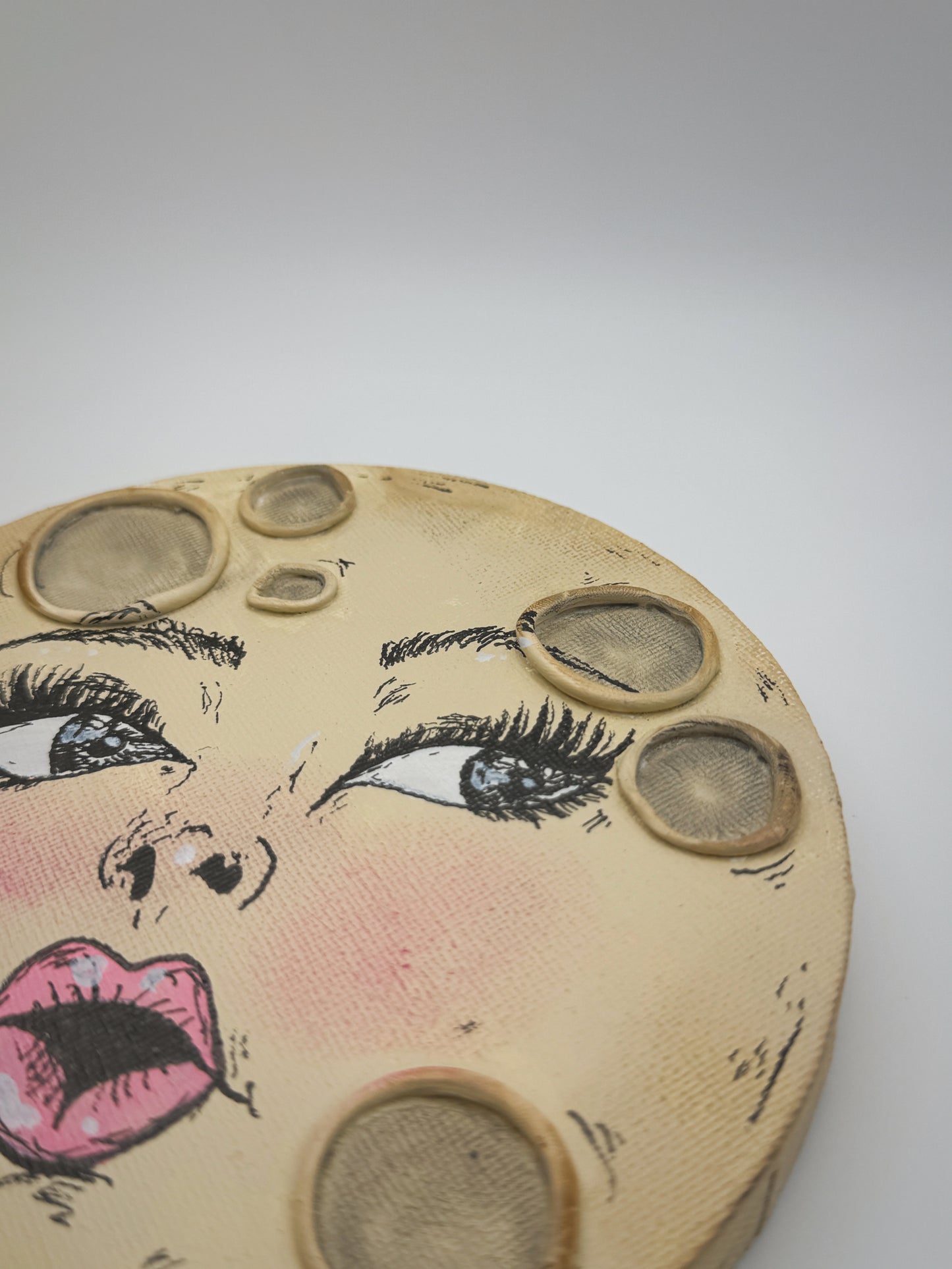 Miss Moon – Hand-Painted Moon Face Wall Art (6” Textured Canvas)