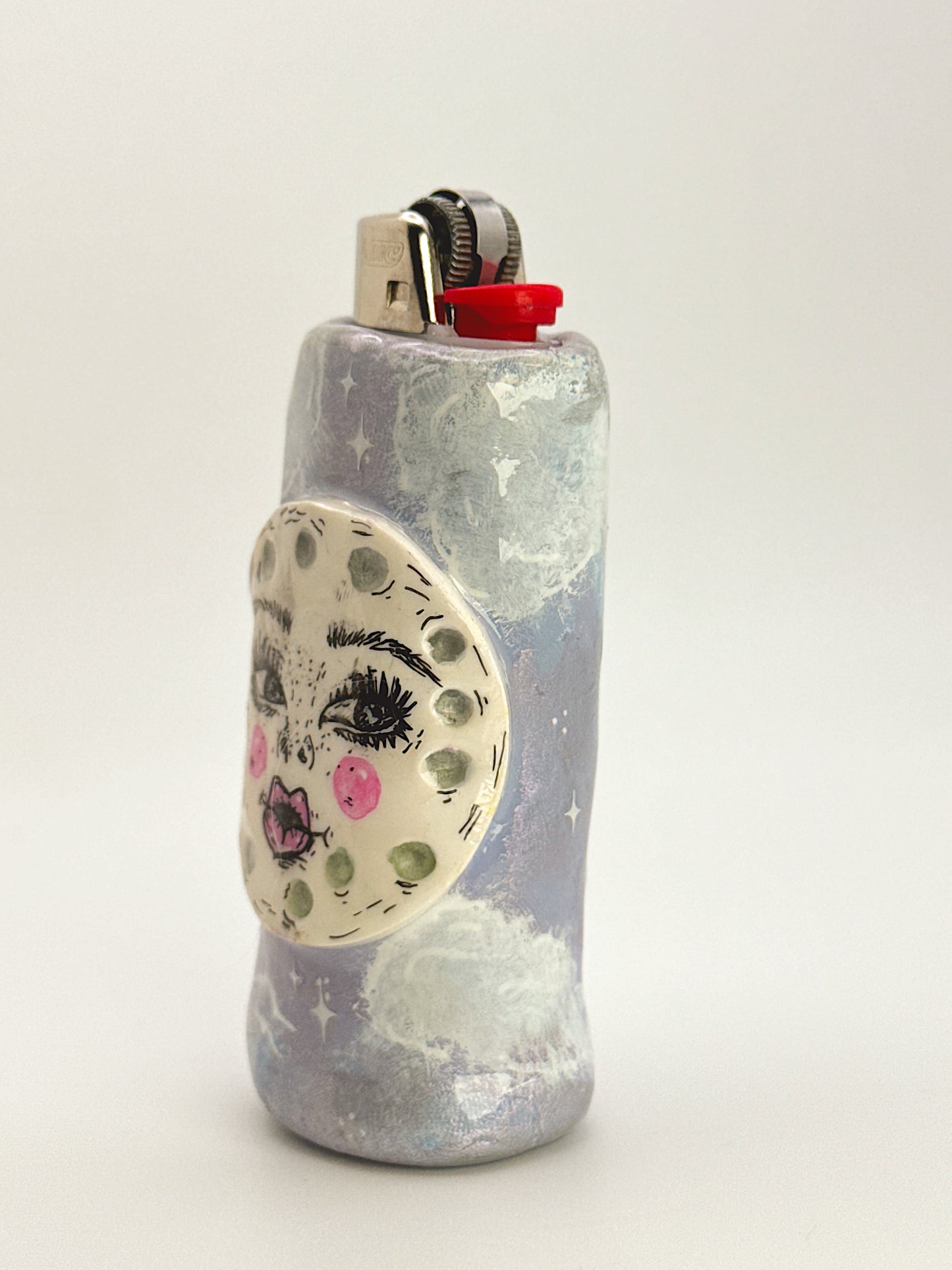 Miss Moon Celestial Lighter Case – Handcrafted Moon Face Art Lighter Cover