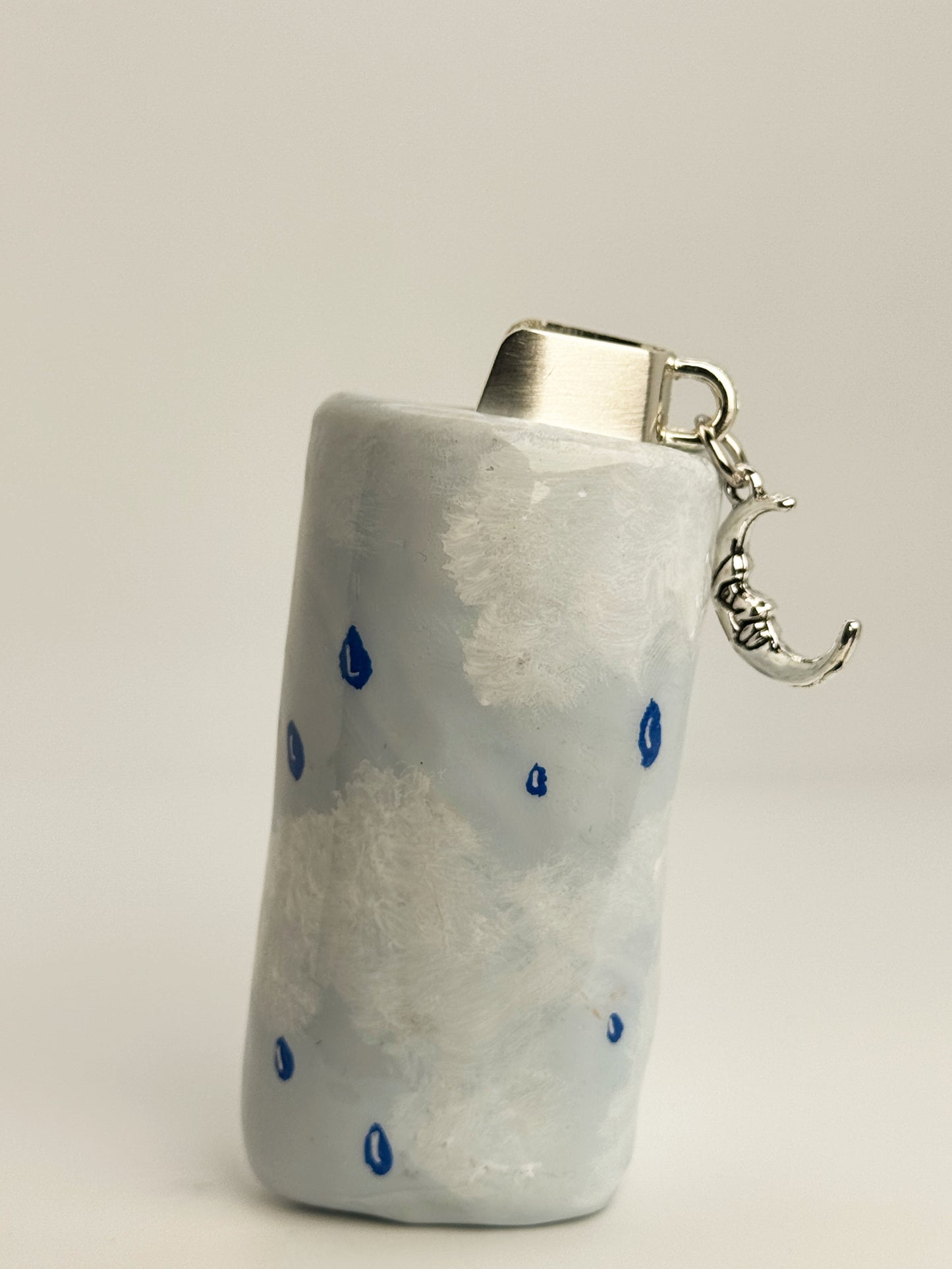 Crying Moon Lighter Case w/ Charm | Fits Standard Bic | Handmade Polymer Clay Art