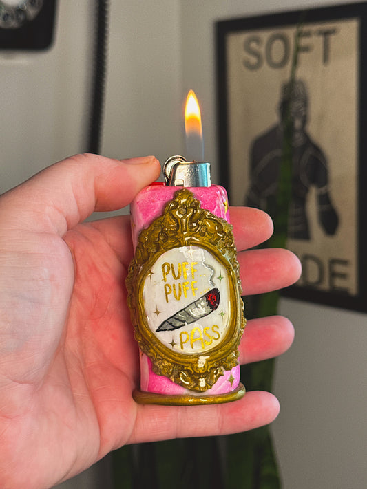 Puff Puff Pass Framed Lighter Case- Handmade From Polymer Clay