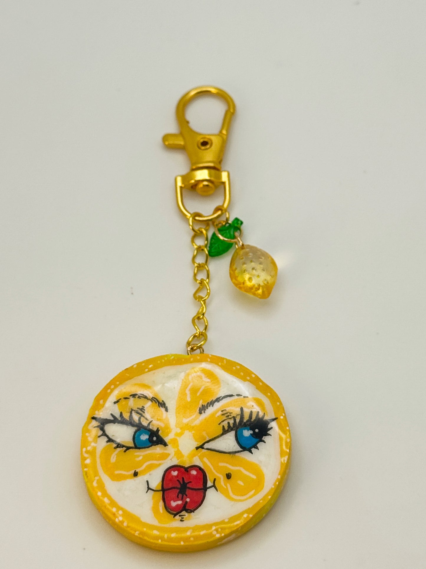 Sassy Lemon Keychain – Handmade Polymer Clay Bag Charm