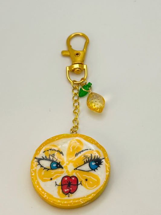 Sassy Lemon Keychain – Handmade Polymer Clay Bag Charm