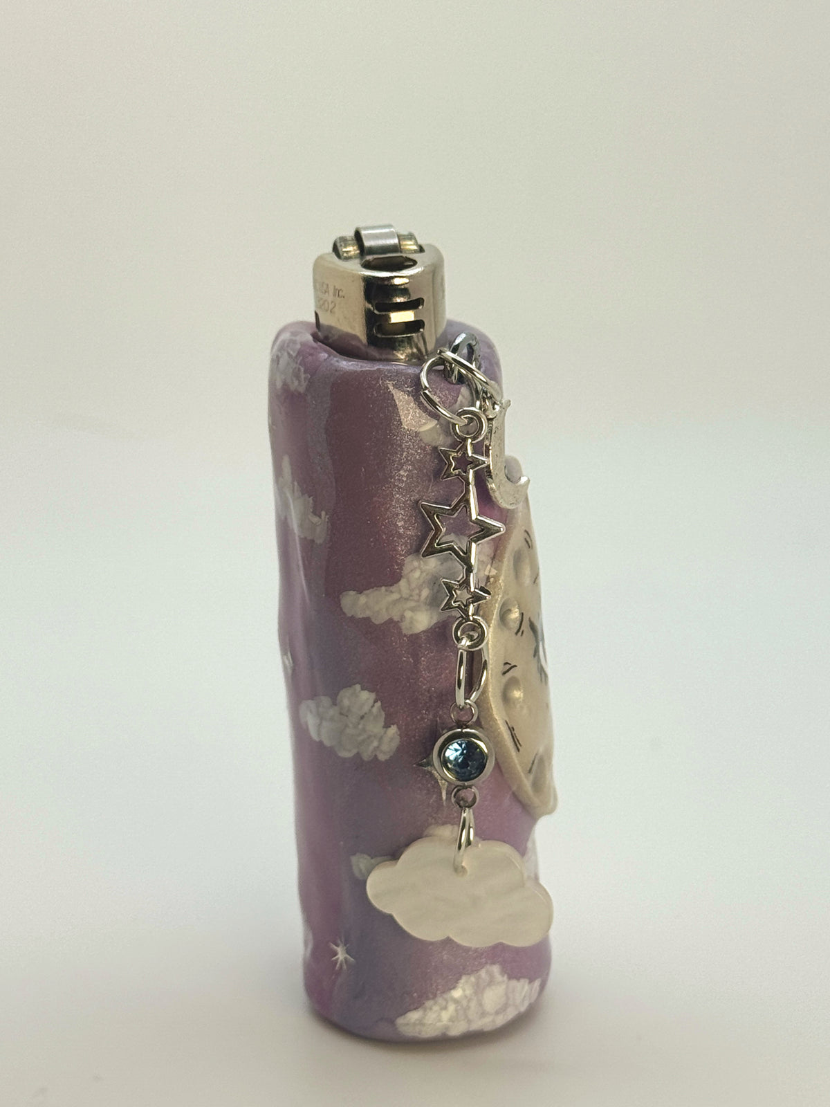 Whimsical Moon Case with charm| Fits Standard Bic | Handmade Polymer Clay Art